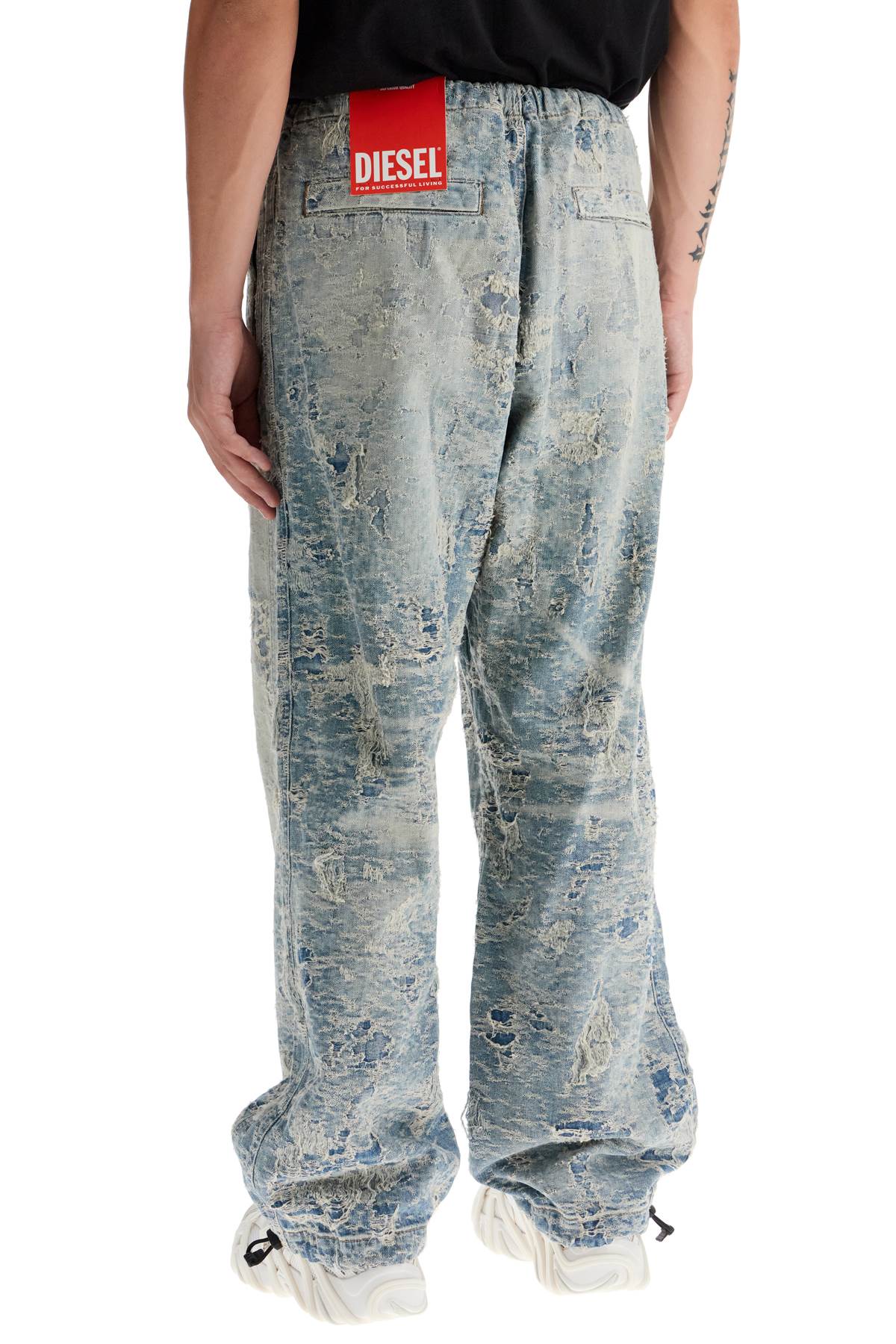 Shop Diesel Distressed Denim Jacquard Pants In Denim (blue)