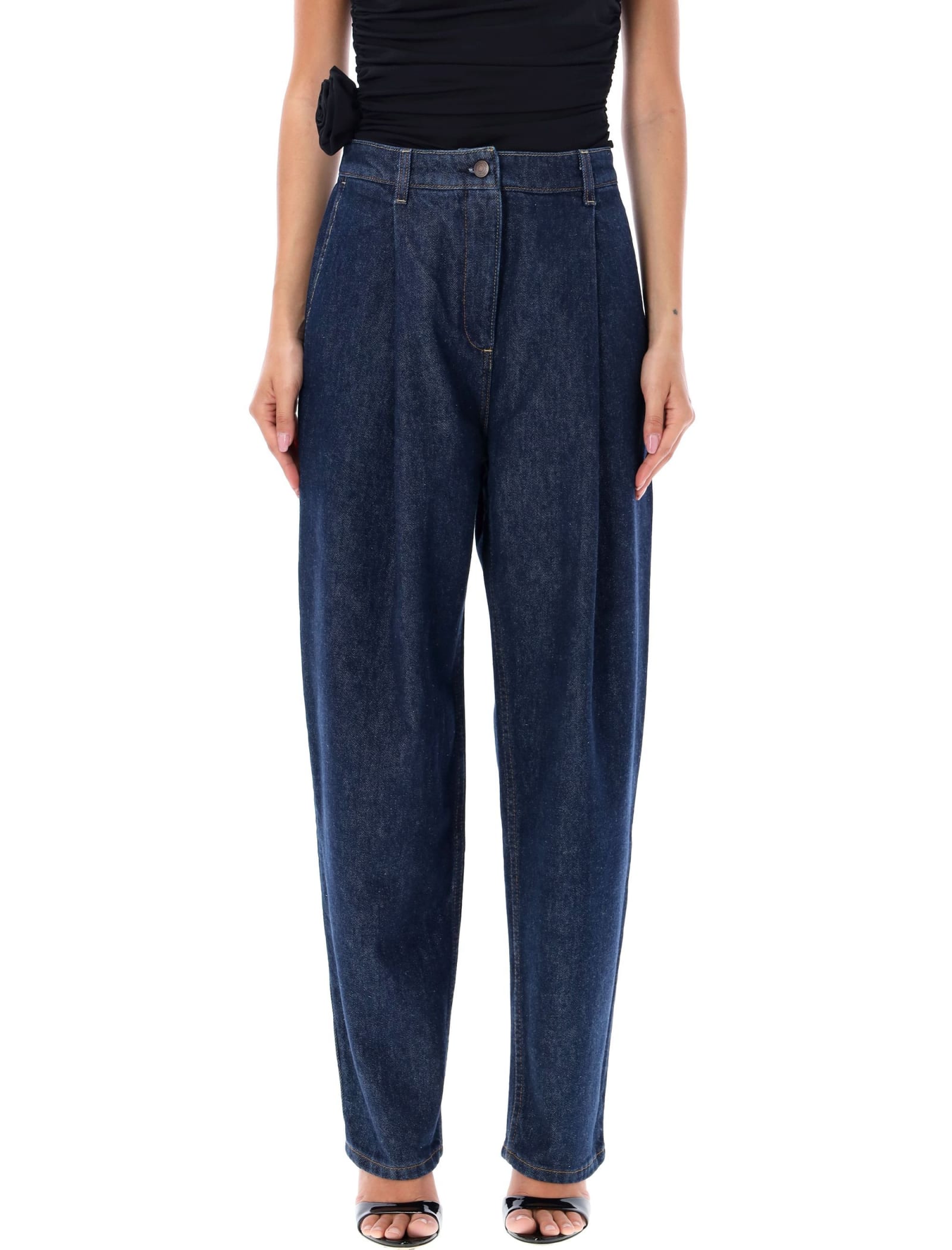 Shop Magda Butrym Denim Pant In Navy