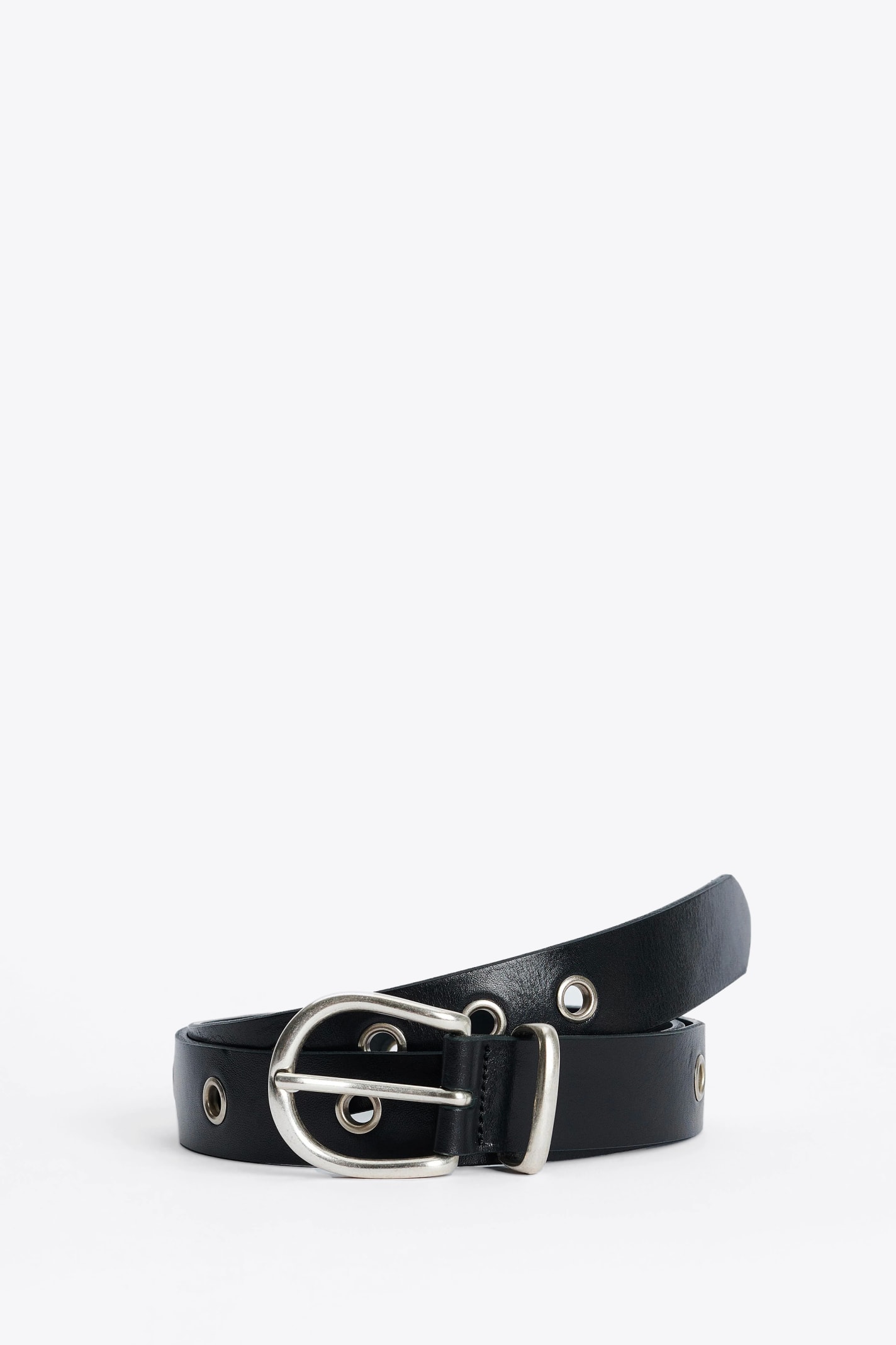 Shop Sunflower #8021 Black Leather Belts With Metal Eyelets - Eyelet Belt 3cm In Nero