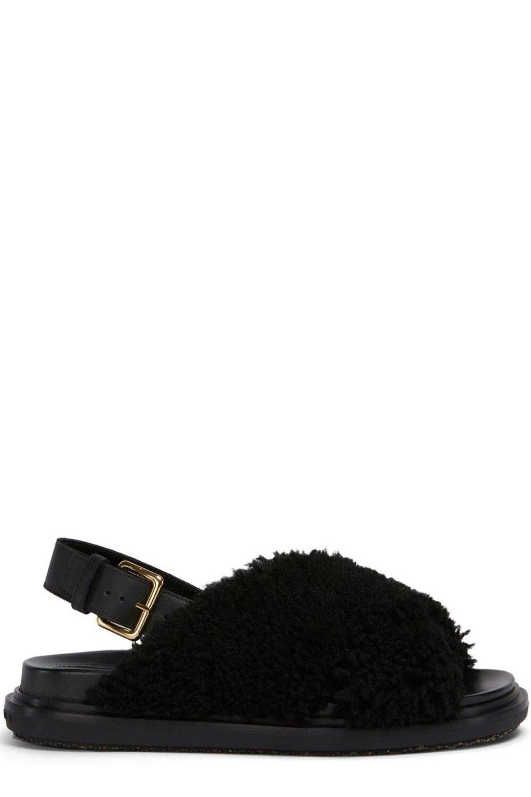 Shop Marni Buckle Detailed Fluffy Sandals In Black