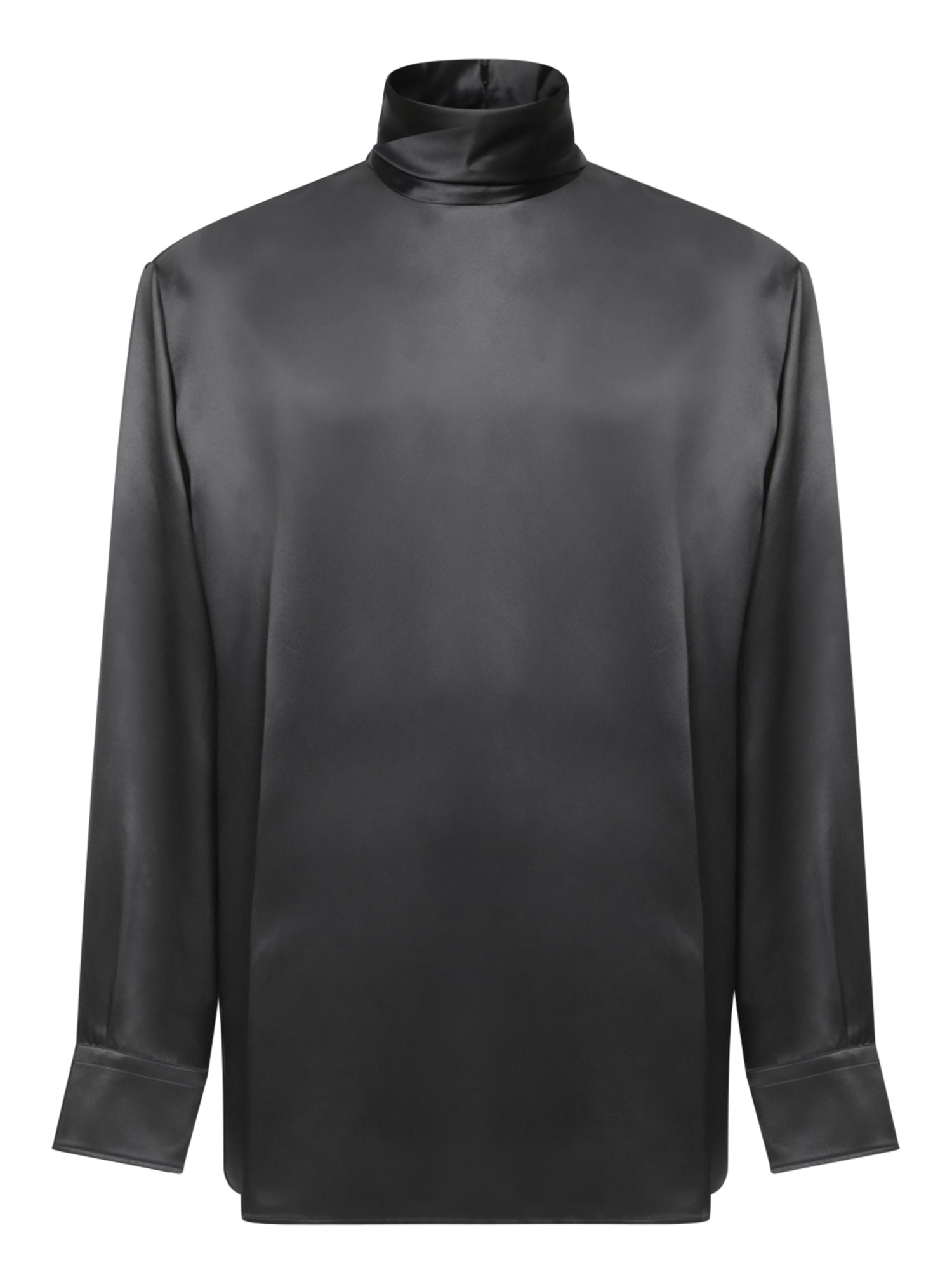 Shop Dolce & Gabbana Black Faux Leather High Neck Shirt