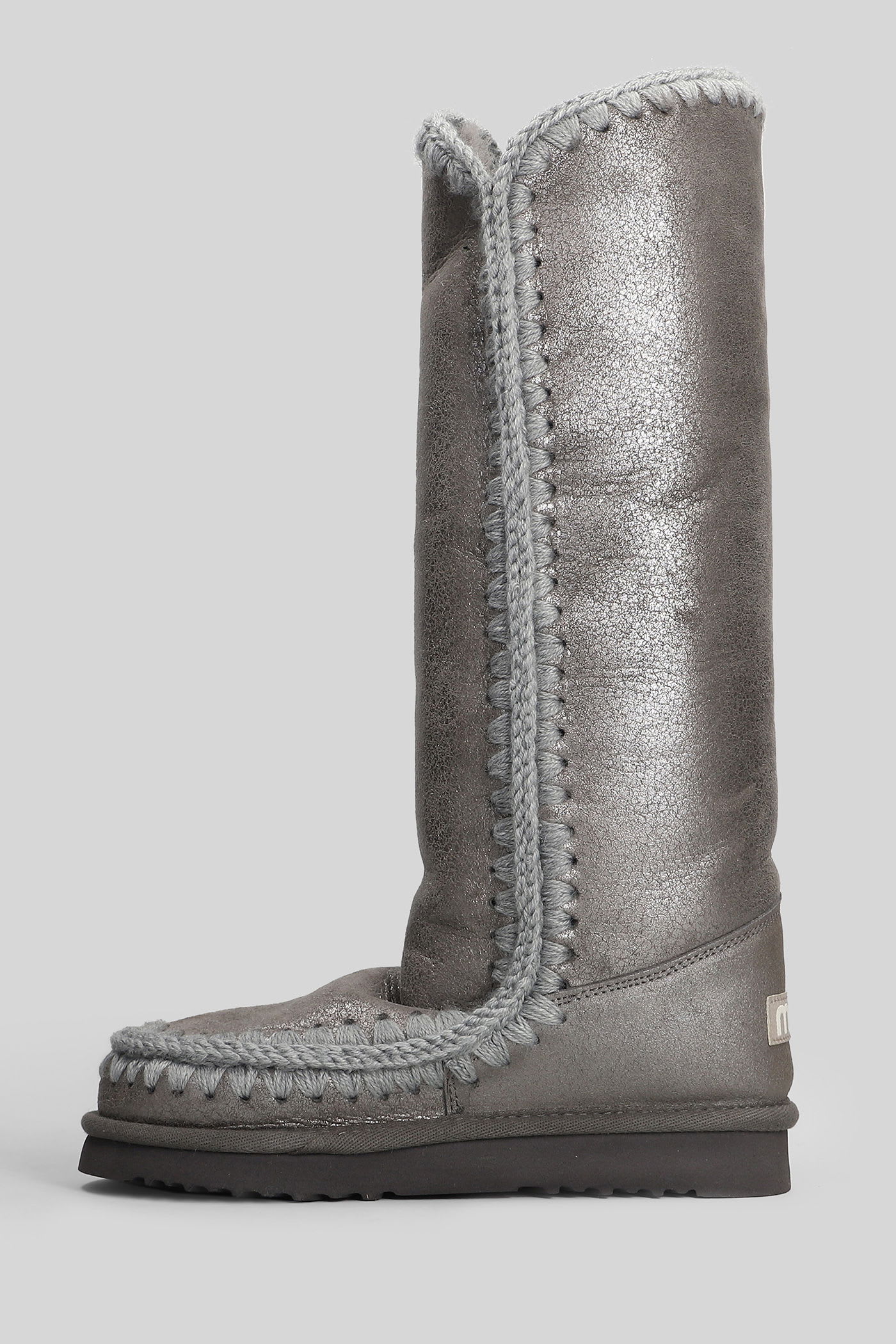 Mou Eskimo 40 Low Heels Boots In Grey Suede In Gray