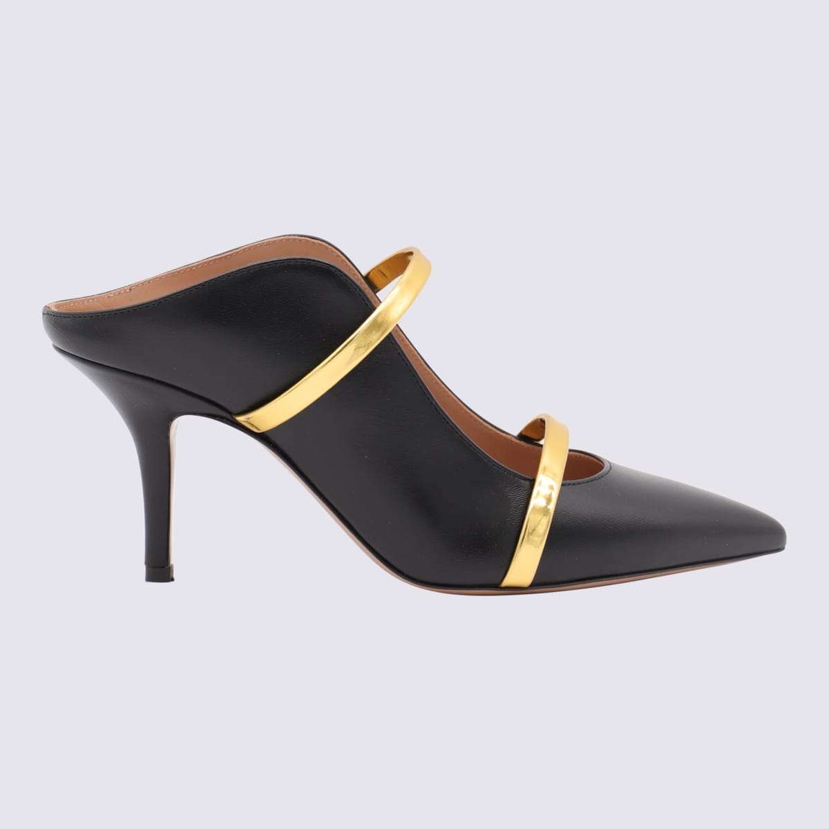 Shop Malone Souliers Black And Gold Leather Maureen Pumps