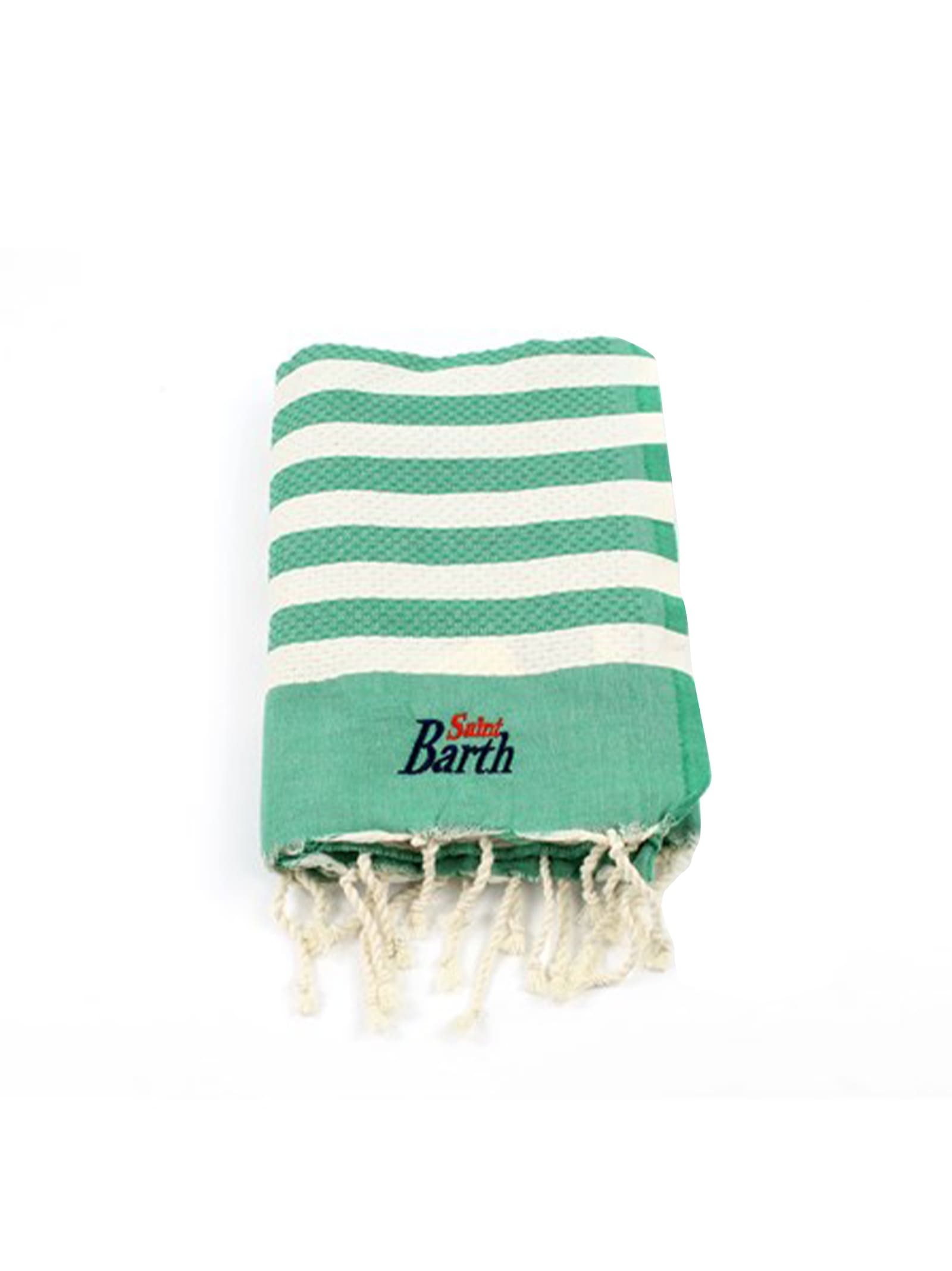 Mc2 Saint Barth Beach Towel With Stripe Fringes In Green