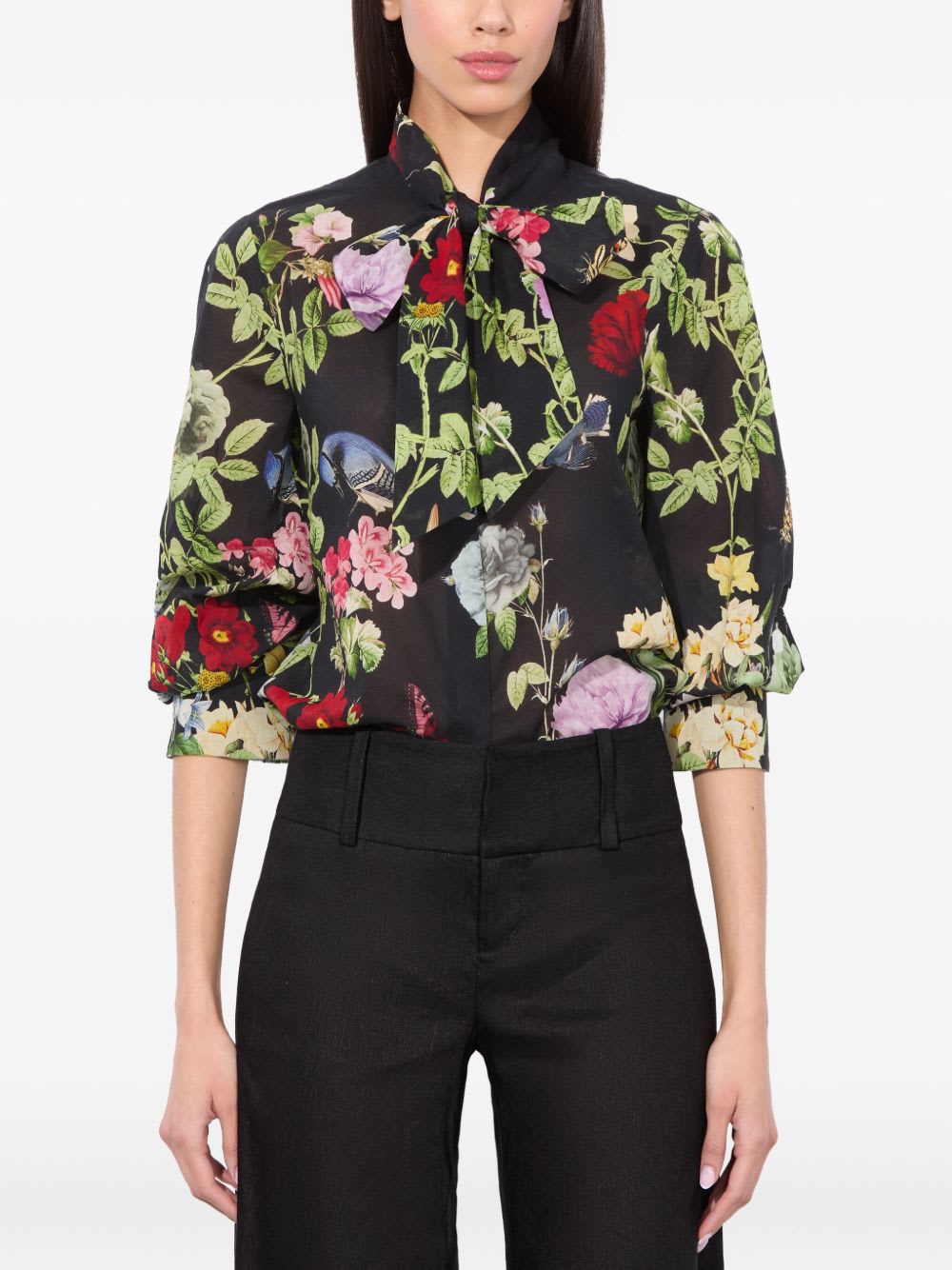 Alice And Olivia Alice + Olivia Lloyd Cotton Blouse In Black