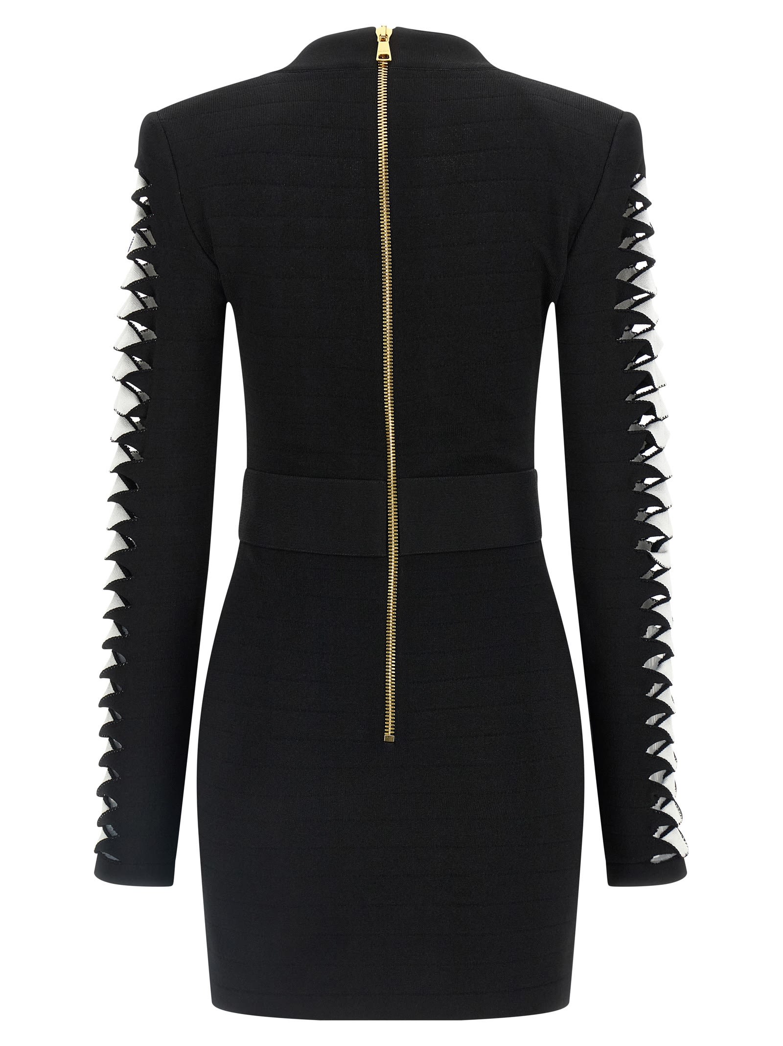 Balmain V-neckline Dress With Fitted Waist And Sleeves In Black