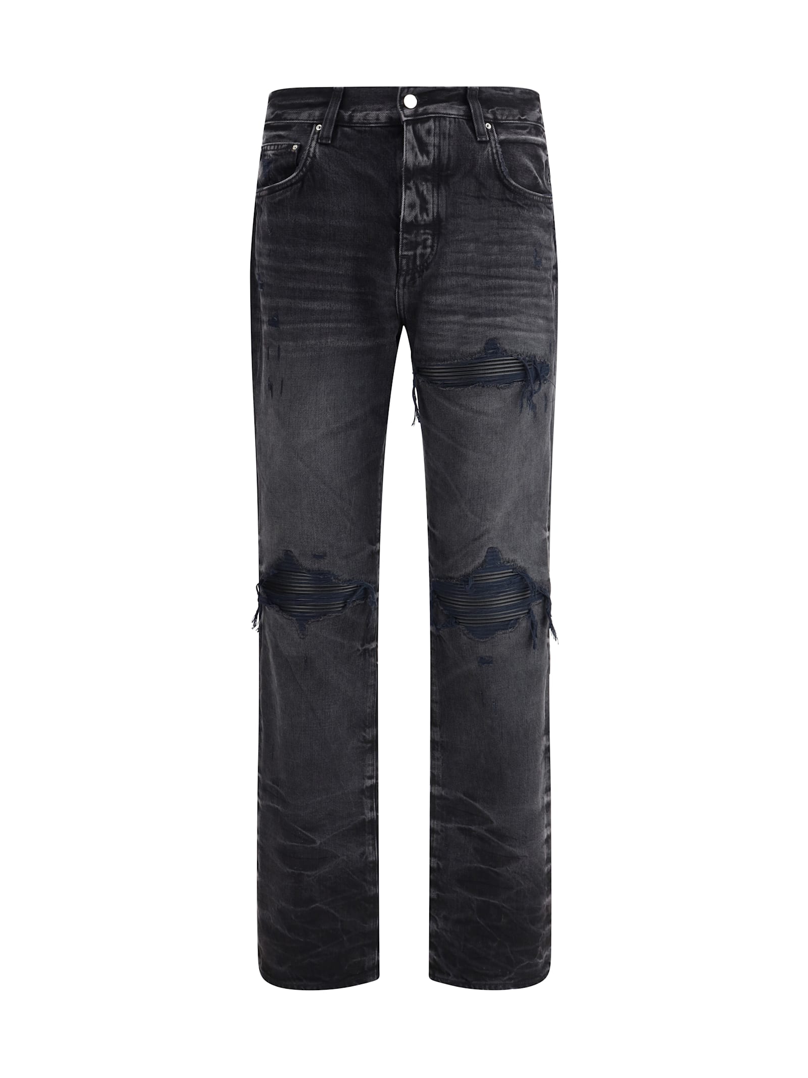 Amiri Distressed Denim Trousers With Faded Detailing In Black