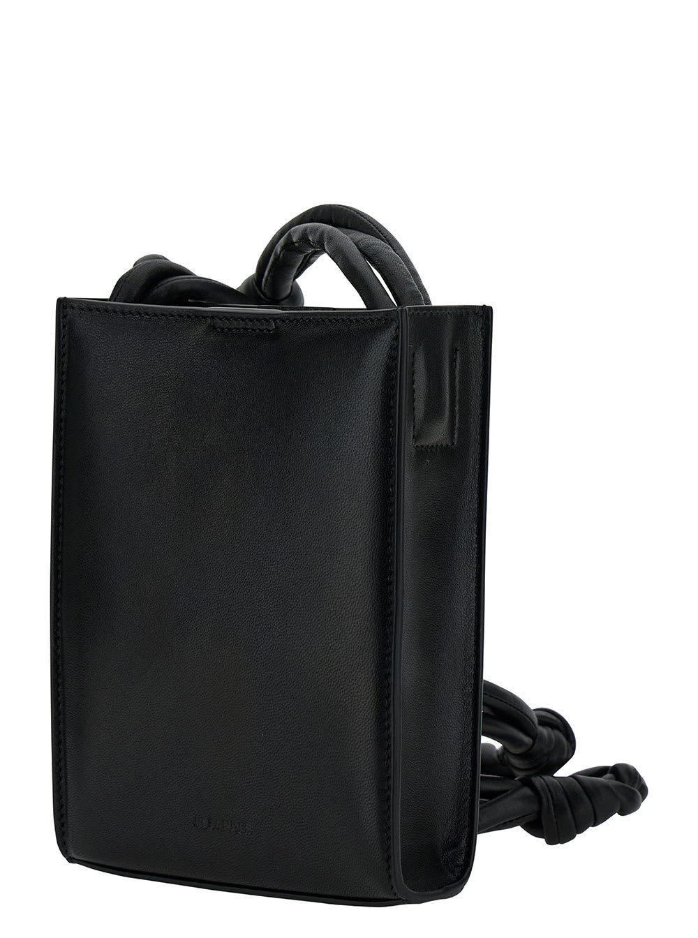 Shop Jil Sander Tangle Small Black Shoulder Bag With Embossed Logo In Leather Man