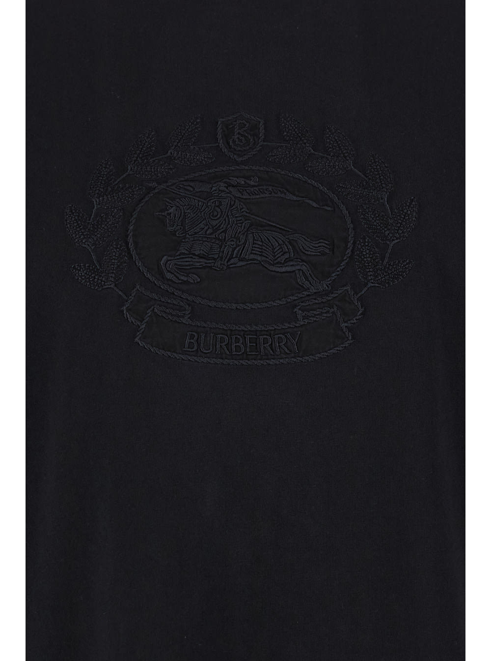 Shop Burberry Black Boxy T-shiirt With Tonal Equestrian Knight Embroidery In Cotton Man