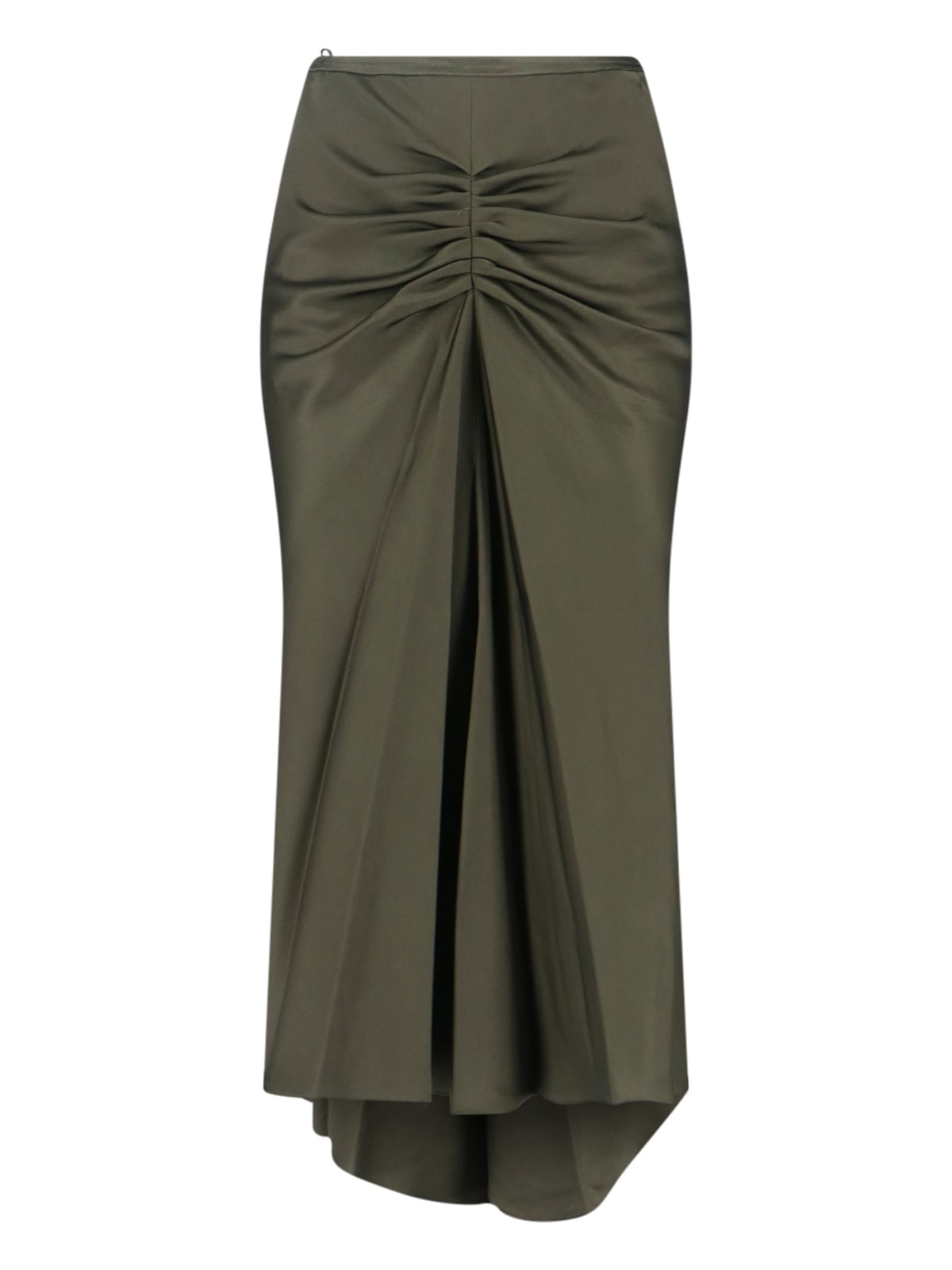 Victoria Beckham Midi Skirt With Asymmetric Hem And Ruched Detail In Green