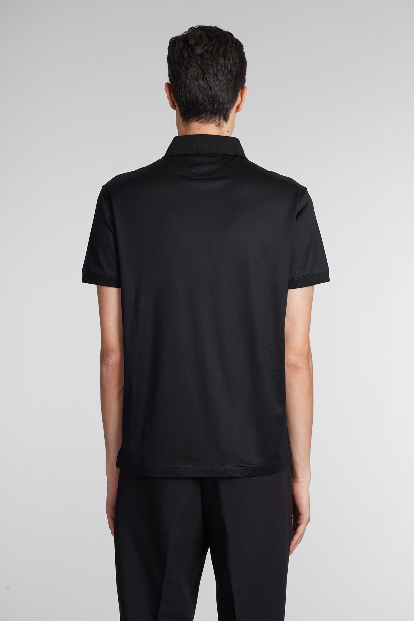 Emporio Armani Polo In Blue Wool And Polyester In Black