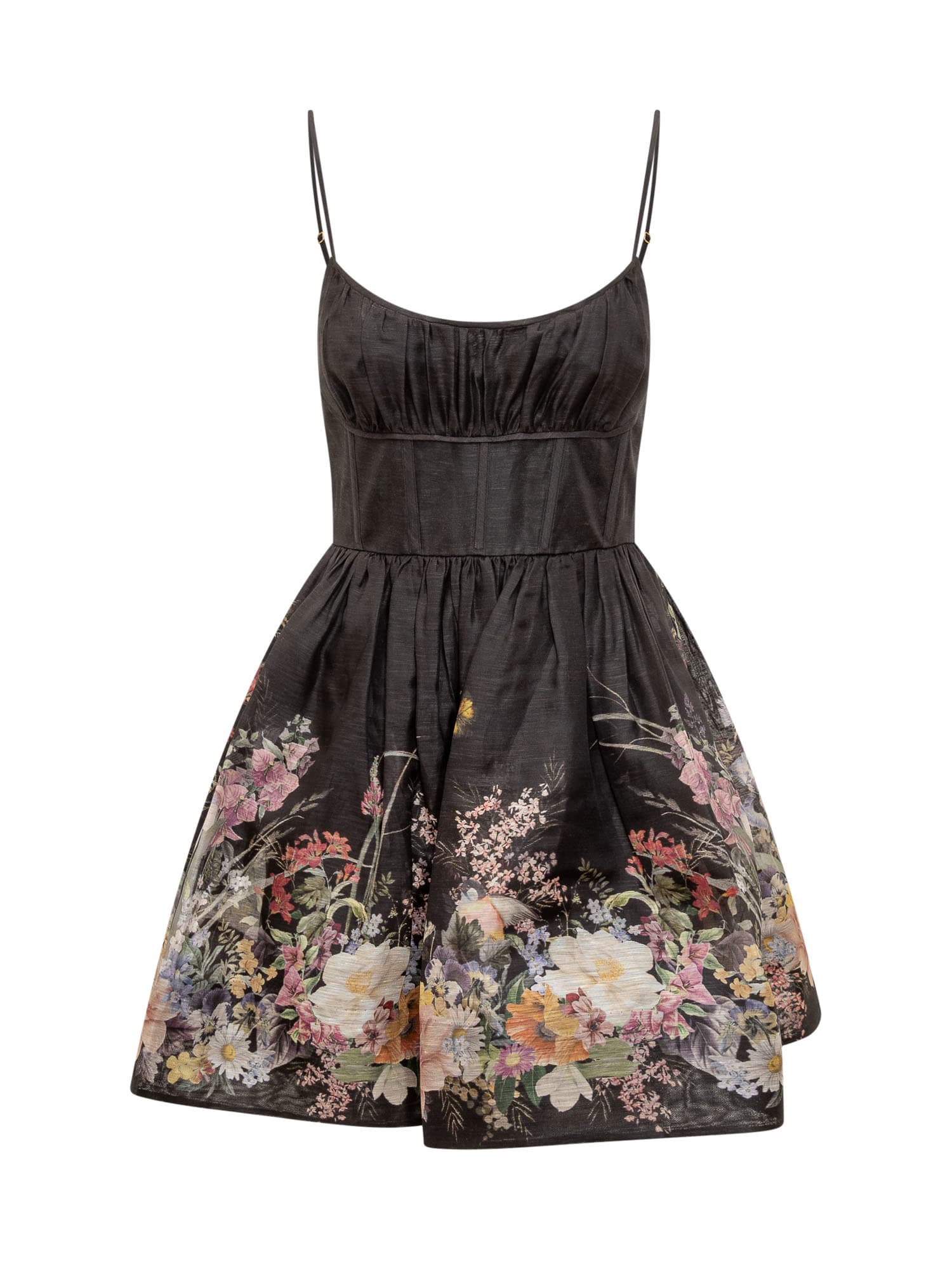 Shop Zimmermann Dress With Natura Ruched Motif In Black Wild Flowers