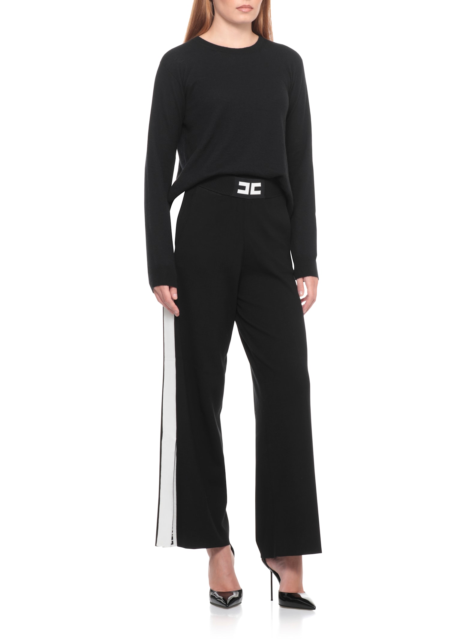 Elisabetta Franchi Logoed Palazzo Pants In Black