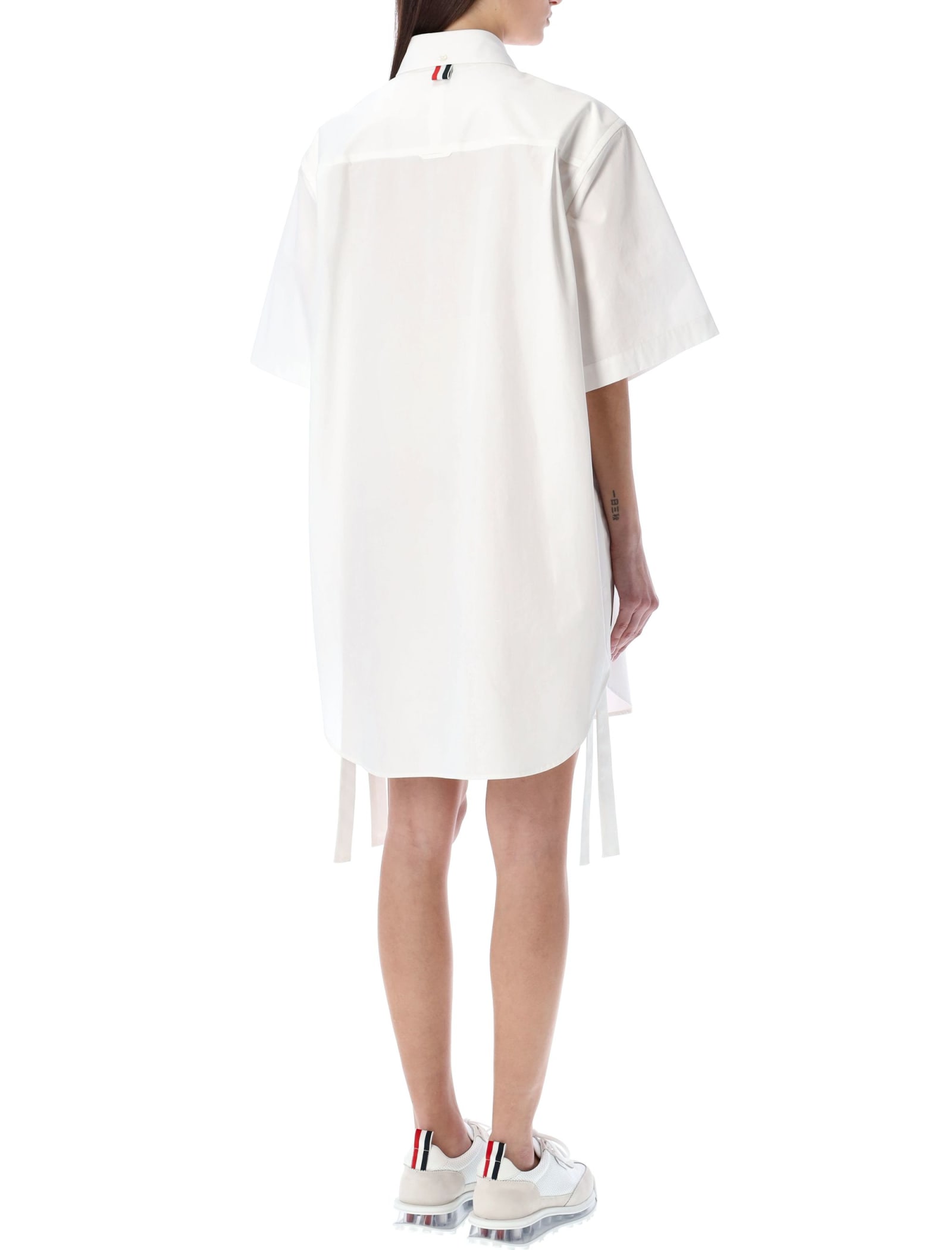 THOM BROWNE WHITE POPLIN SHIRT MINI DRESS
