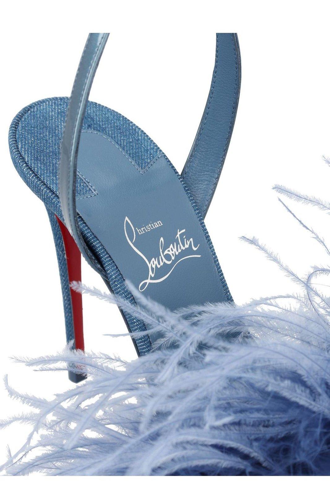 Shop Christian Louboutin Loubipoupi Feather Detailed Sandals In Denim/lin Denim