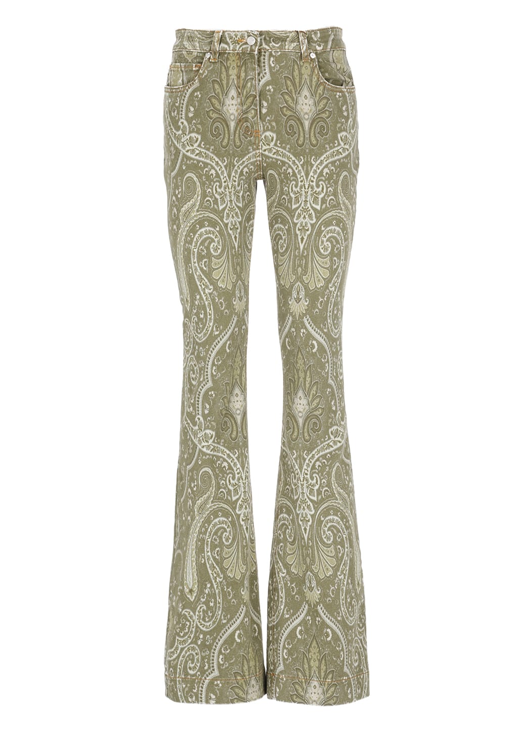 Etro Flared Green Printed Cotton Jeans
