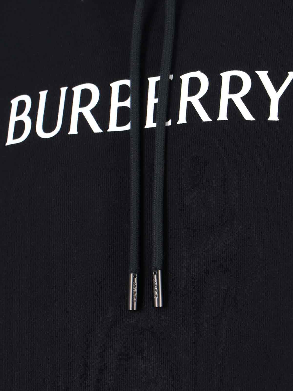Burberry Men Black Hoodie With Drawstring Hood And Logo Lettering On The Front In Cotton Man In Black