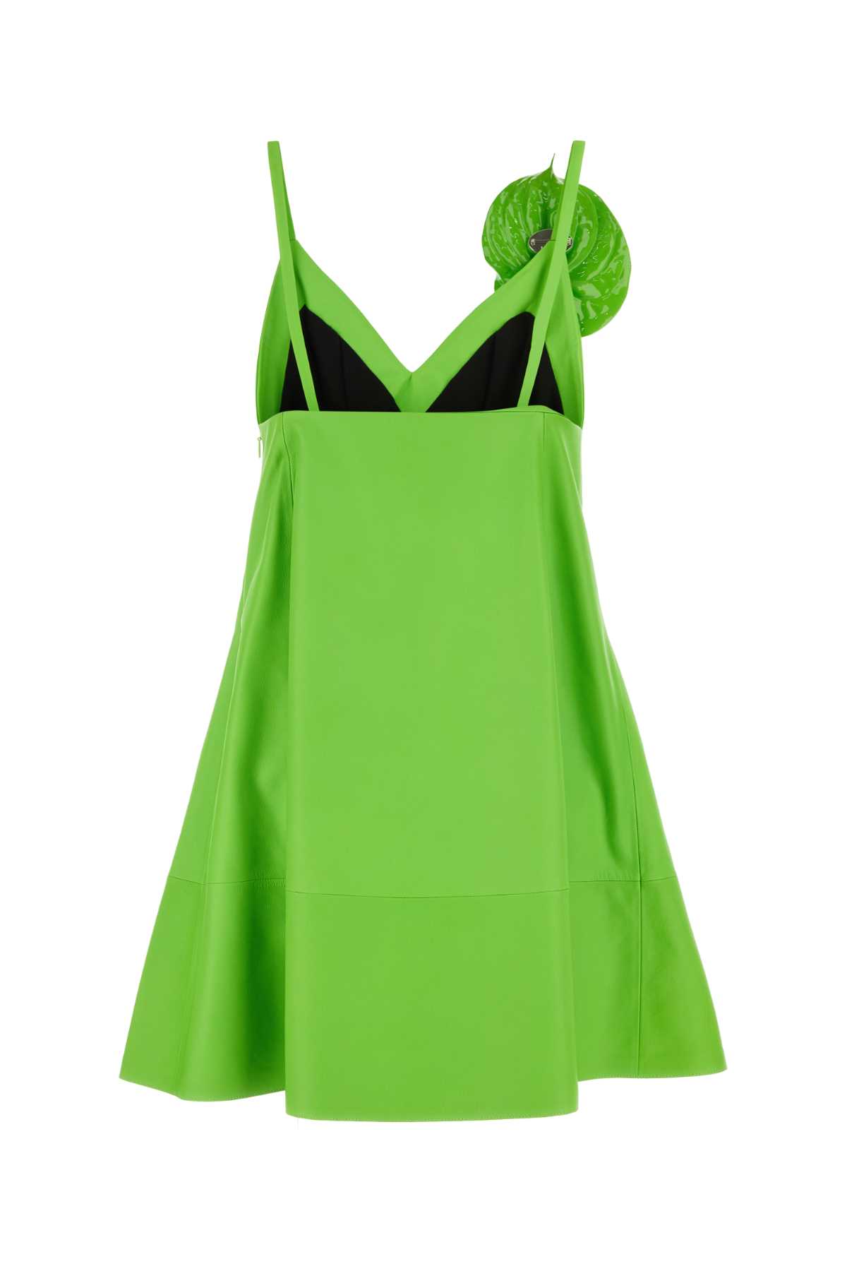 Shop Loewe Fluo Green Leather Mini Dress In Fluogreen