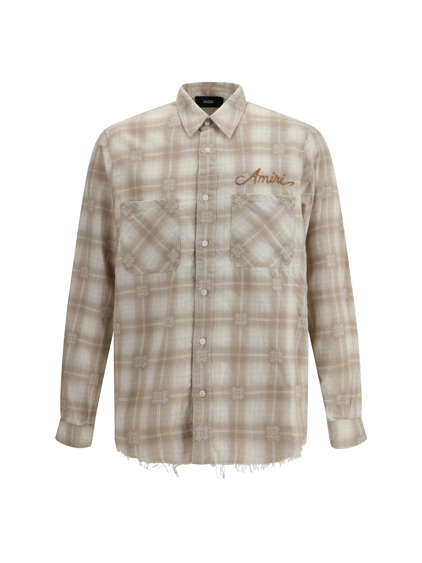 Amiri Light Camel Cotton Bleach Patch Flannel Bandana Shirt In Neutral