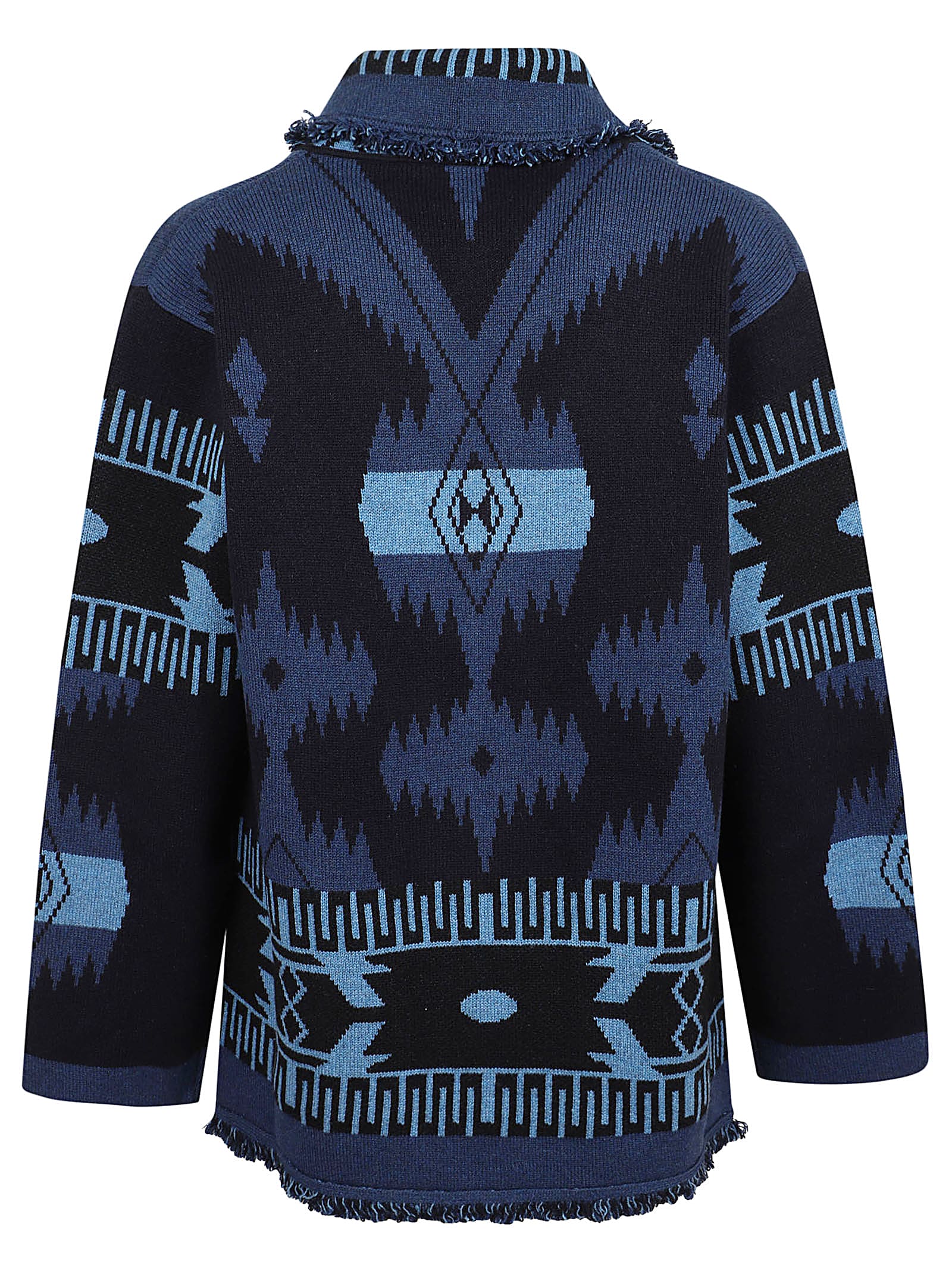 Shop Alanui Icon Jacquard Cardigan In Midnight Blue Eve