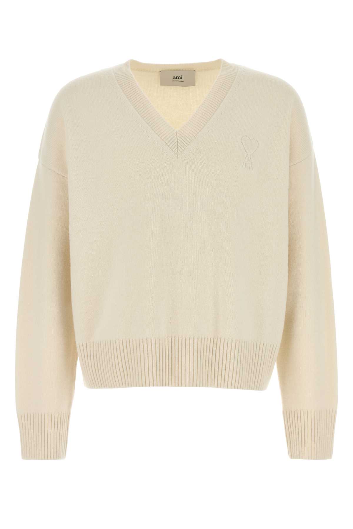 Ami Alexandre Mattiussi Embroidered Wool And Cashmere-blend Sweater In Neutral