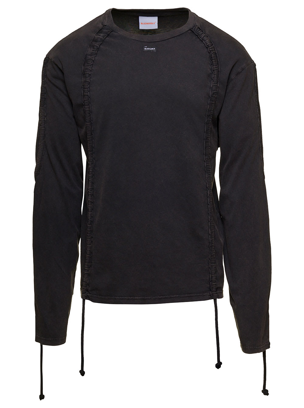 Black Long Sleeve T-shirt With Drawstring In Cotton Man