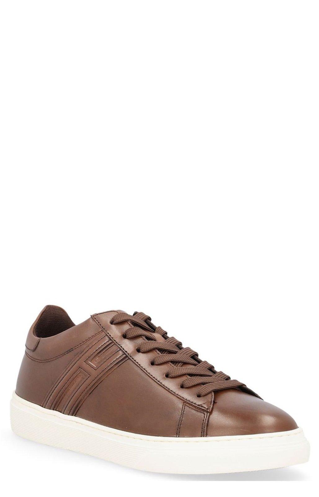 Shop Hogan Round Toe Lace-up Sneakers In Brown