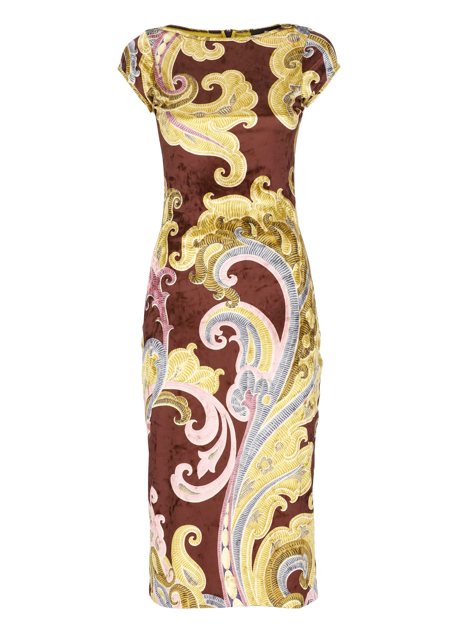 Shop Etro Velvet Dress In Brown