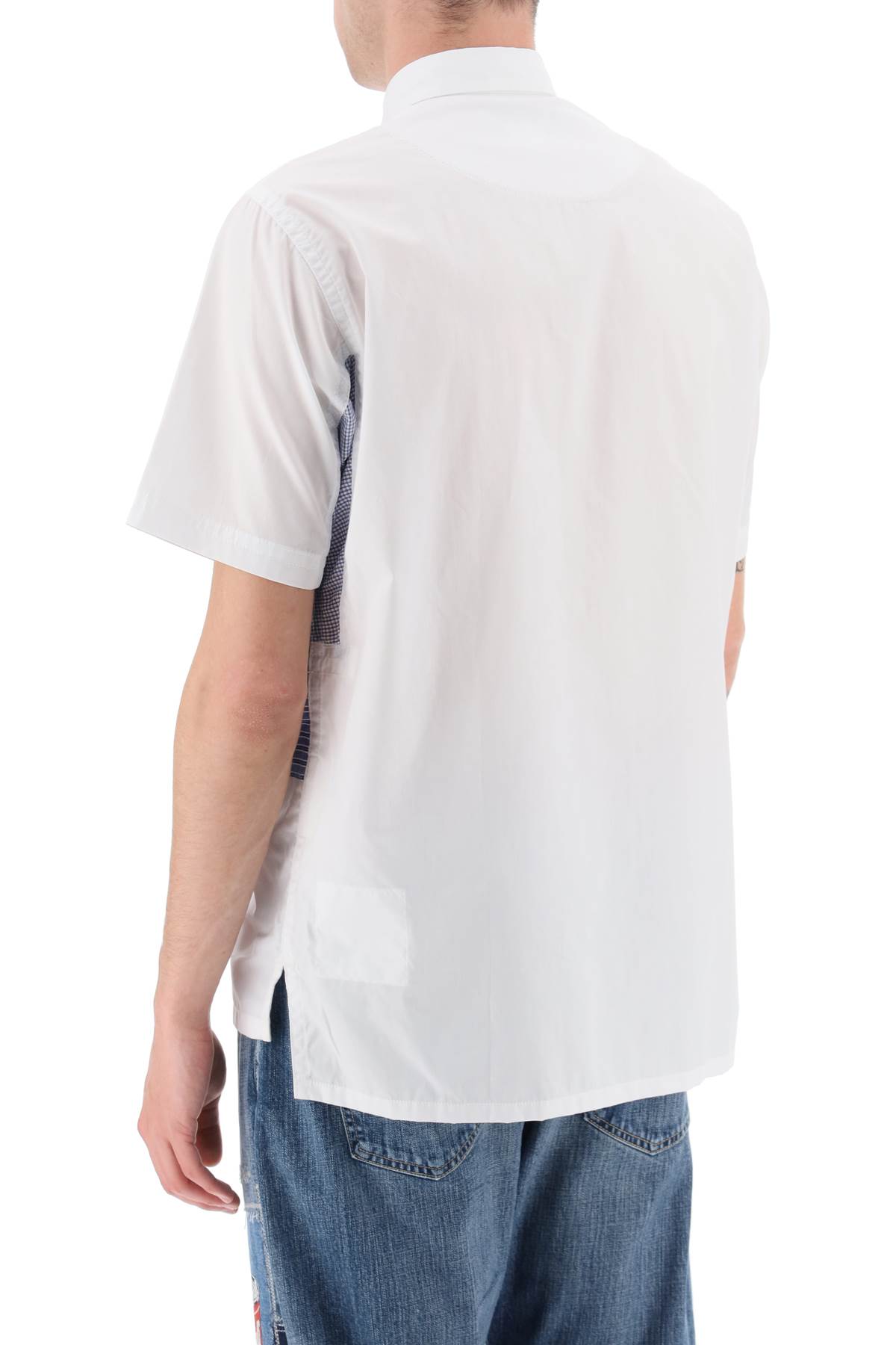 Shop Junya Watanabe Short Sleeve Patchwork Shirt In White X Wht Red (white)