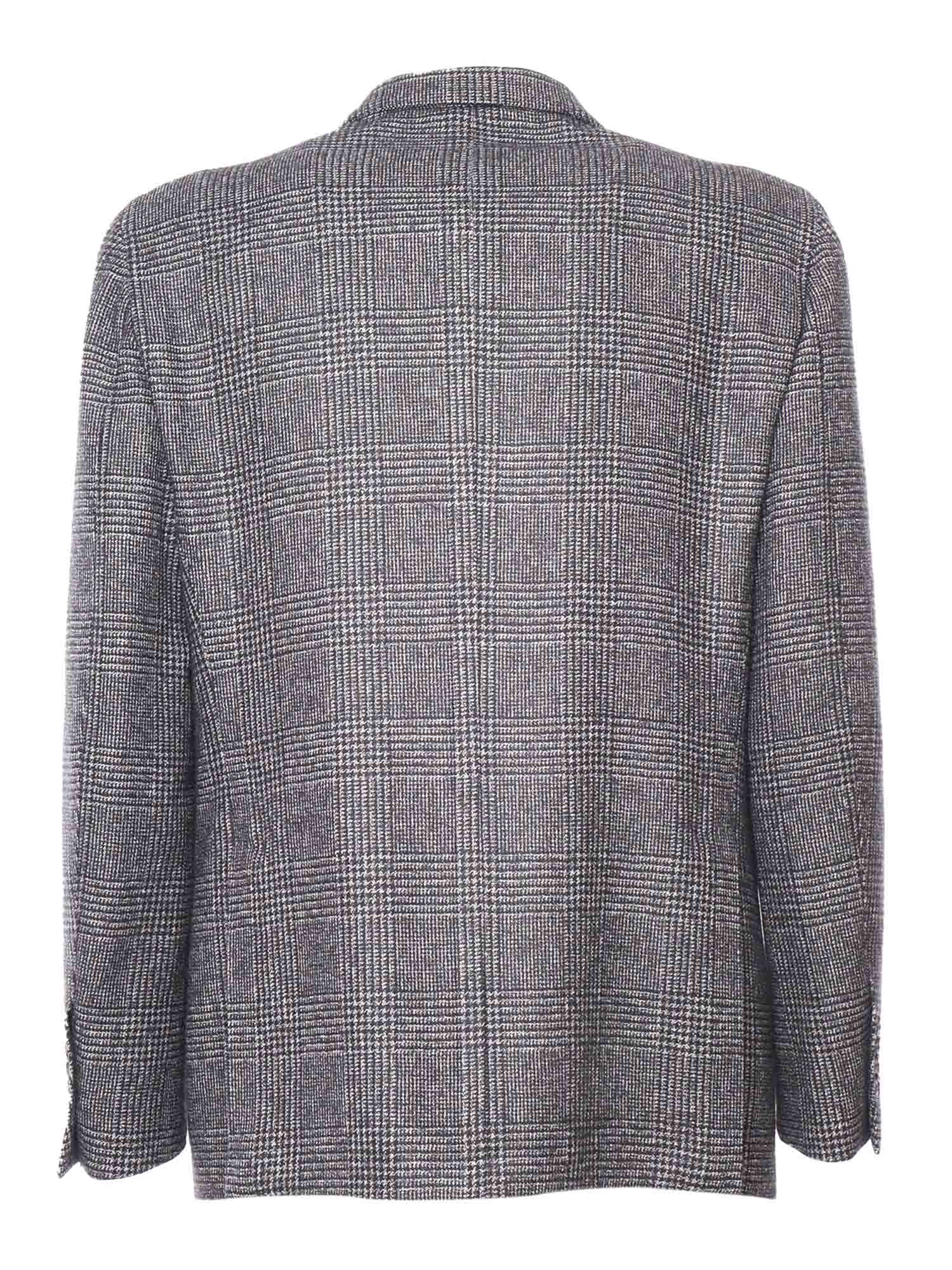 Shop Lardini Prince Of Wales Check Jacket In Grey
