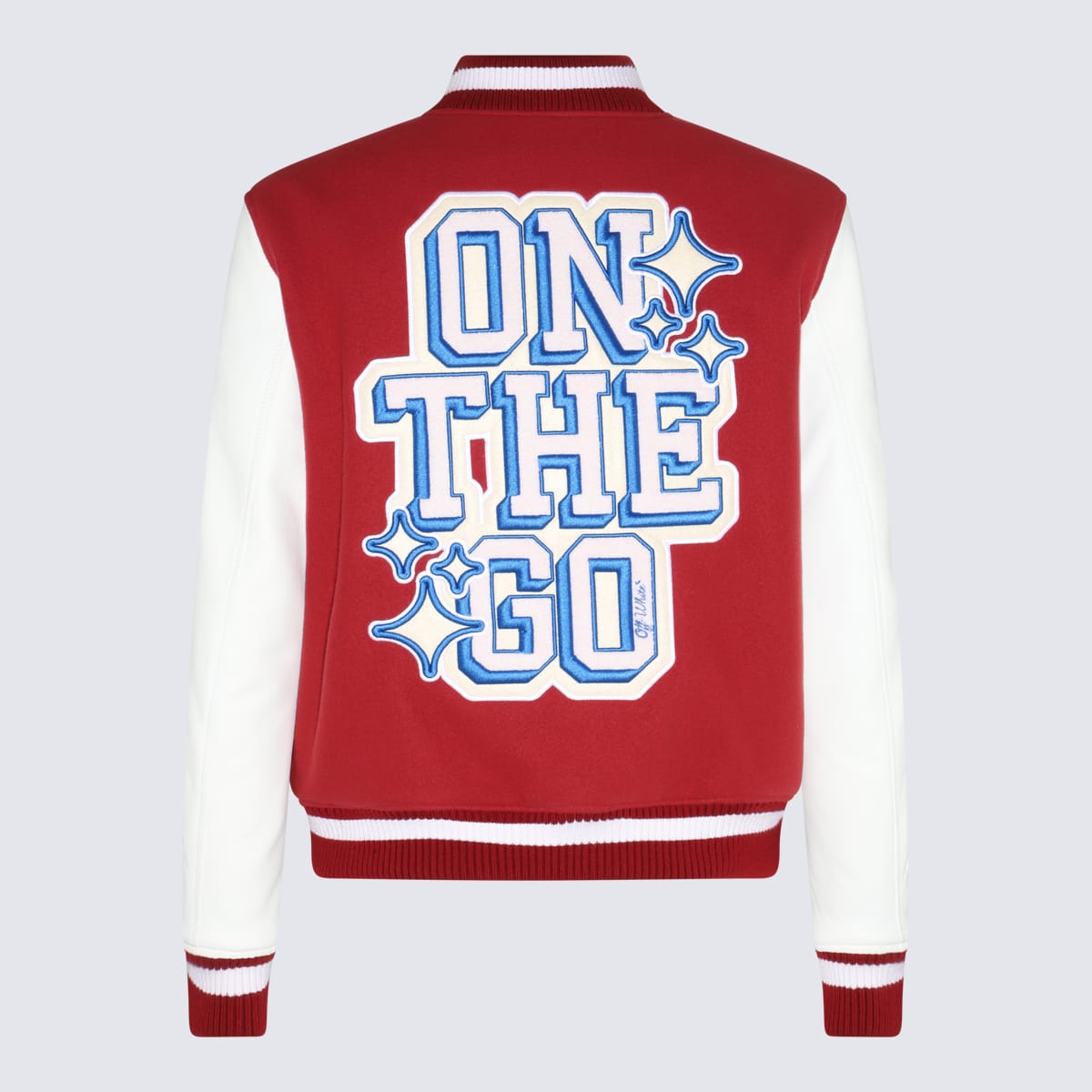 Shop Off-white Multicolour Leather On The Go Varsity Down Jacket In Red