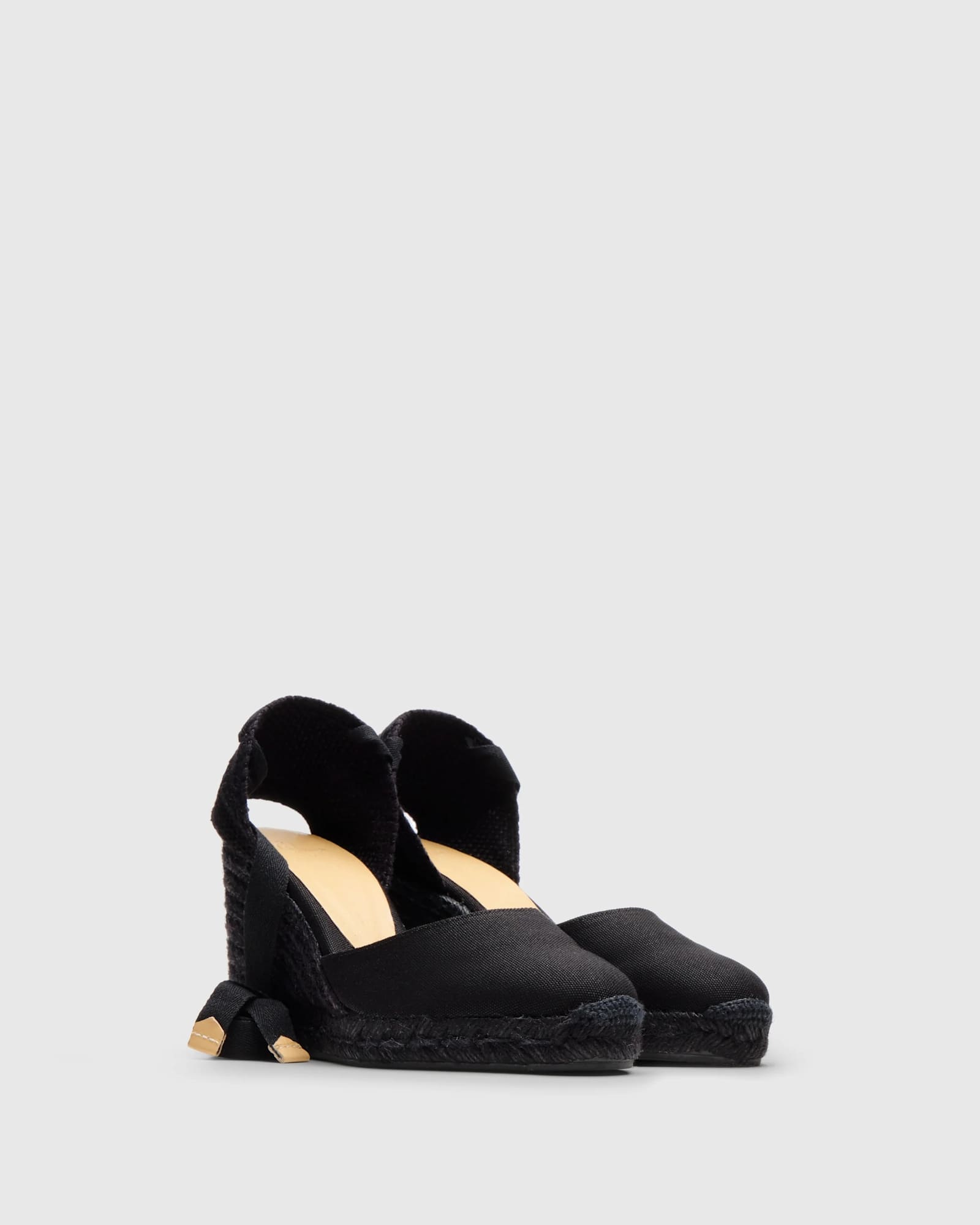 Castaã±er Tonal Wedge-heeled Espadrille With Ankle Ties In Black
