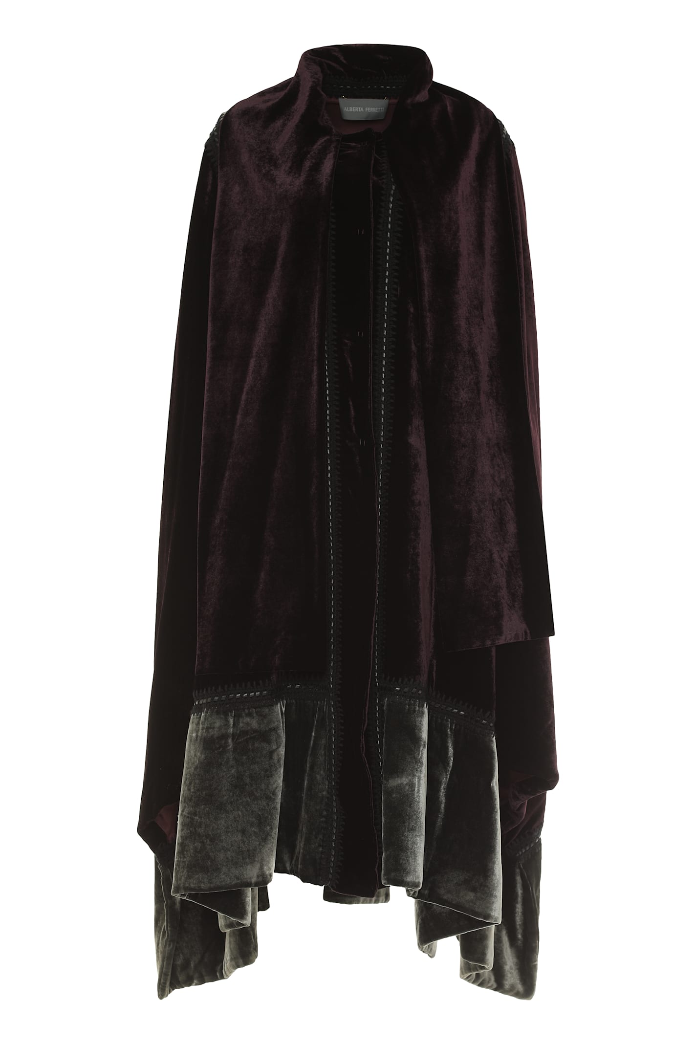 Alberta Ferretti Velvet Ruffled Cape In Purple