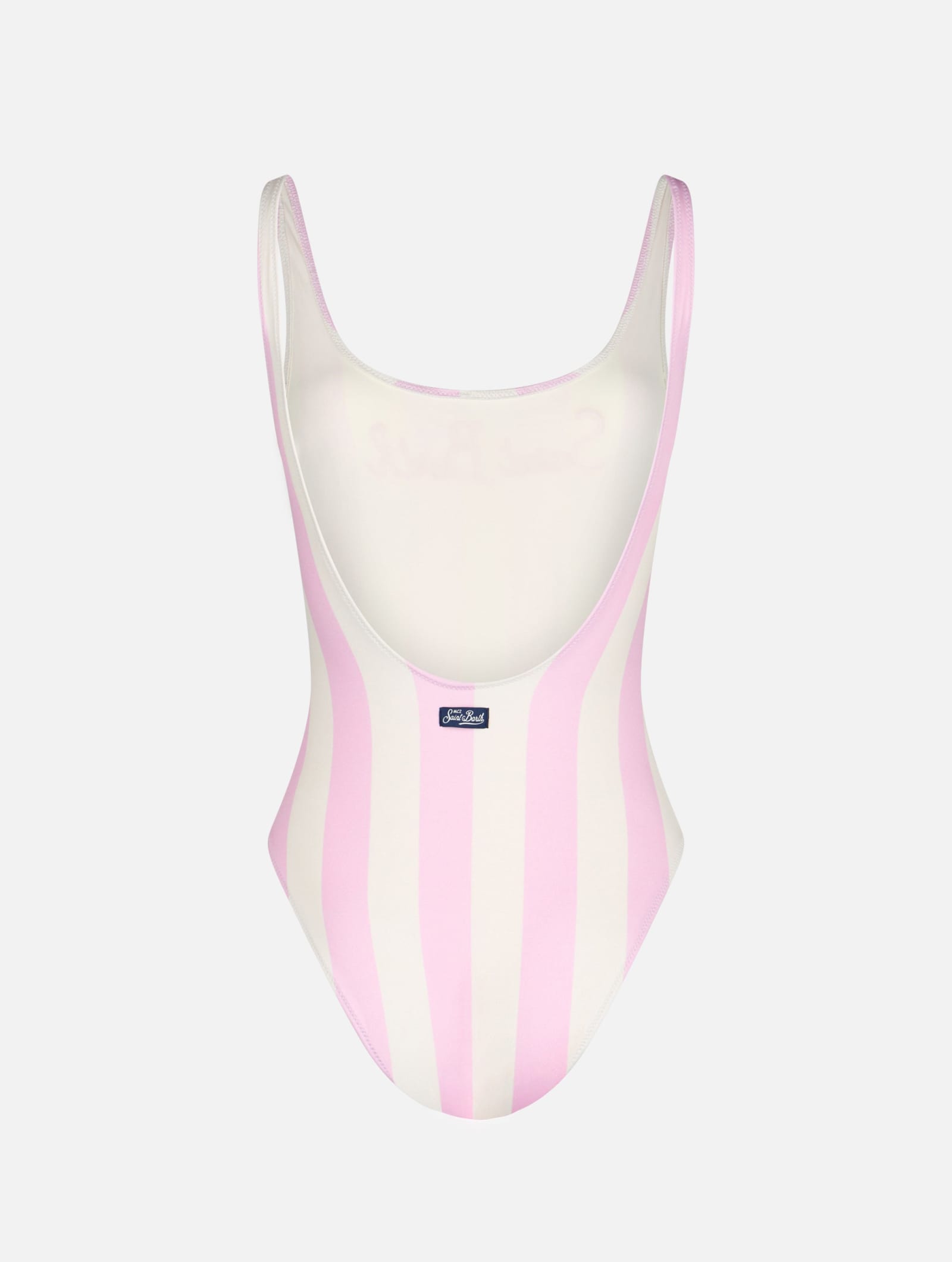 Shop Mc2 Saint Barth Woman Striped Scooped Back One Piece Swimsuit Lora In Pink