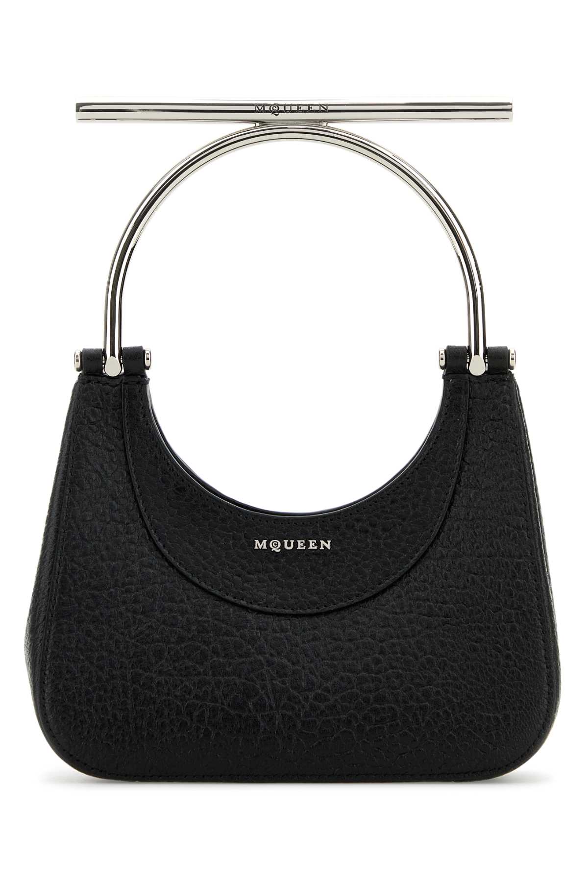 Shop Alexander Mcqueen Black Leather Mini Cross-bar Handbag In Blacksilver