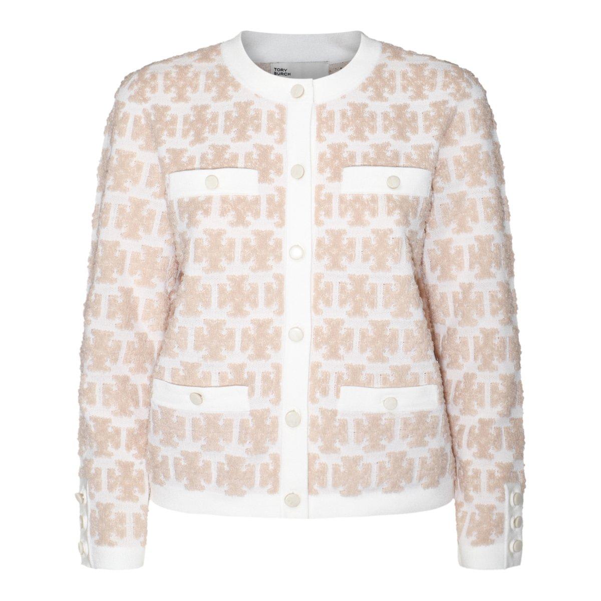 Shop Tory Burch Double T-monogram Buttoned Cardigan In White