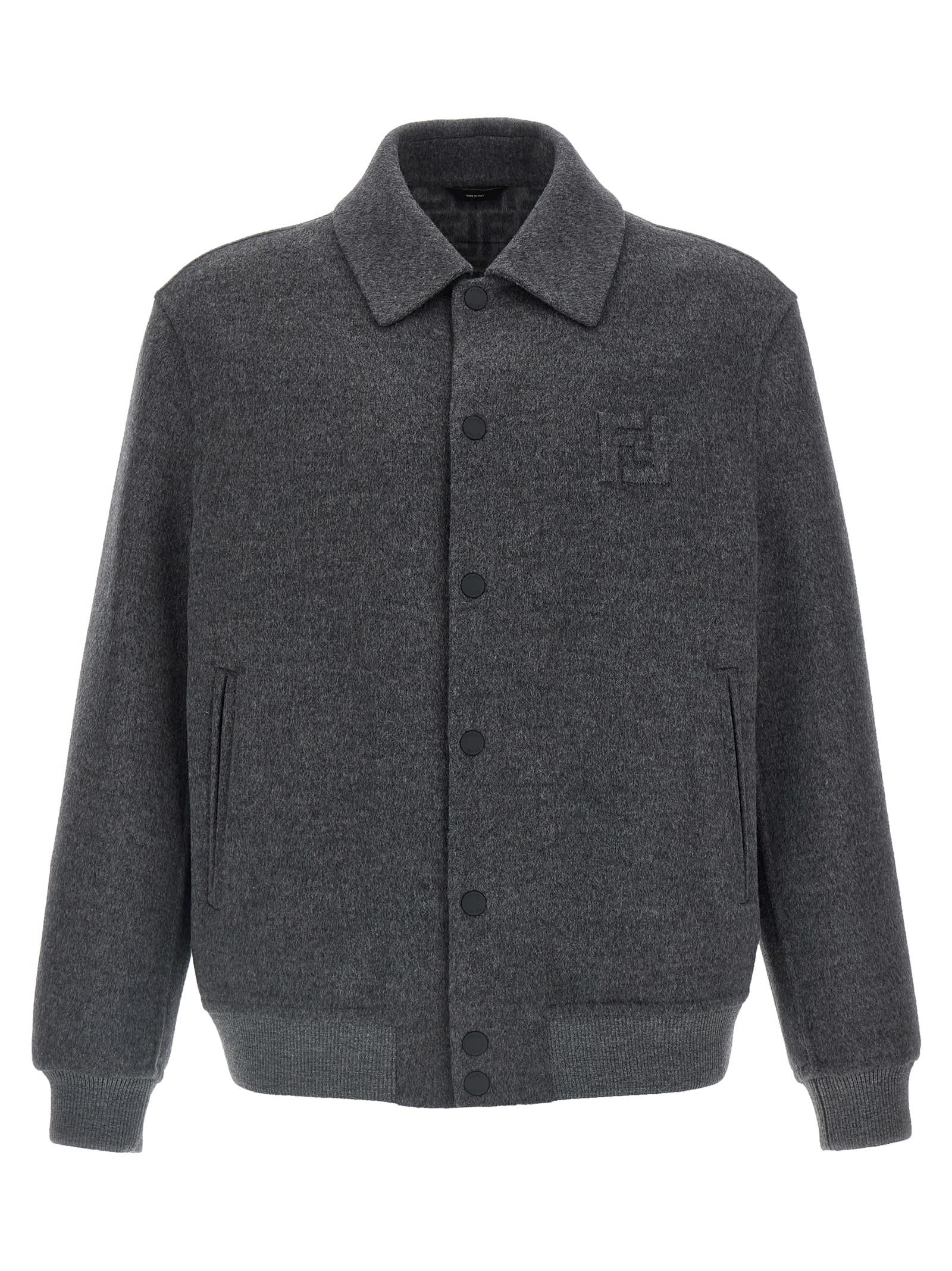 Fendi Men Double Wool Jacket With Ff Detail In Gray