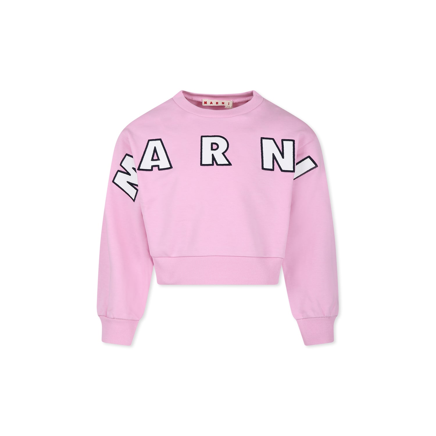Marni Kids' Pink Cropped Sweatshirt For Girl With Logo