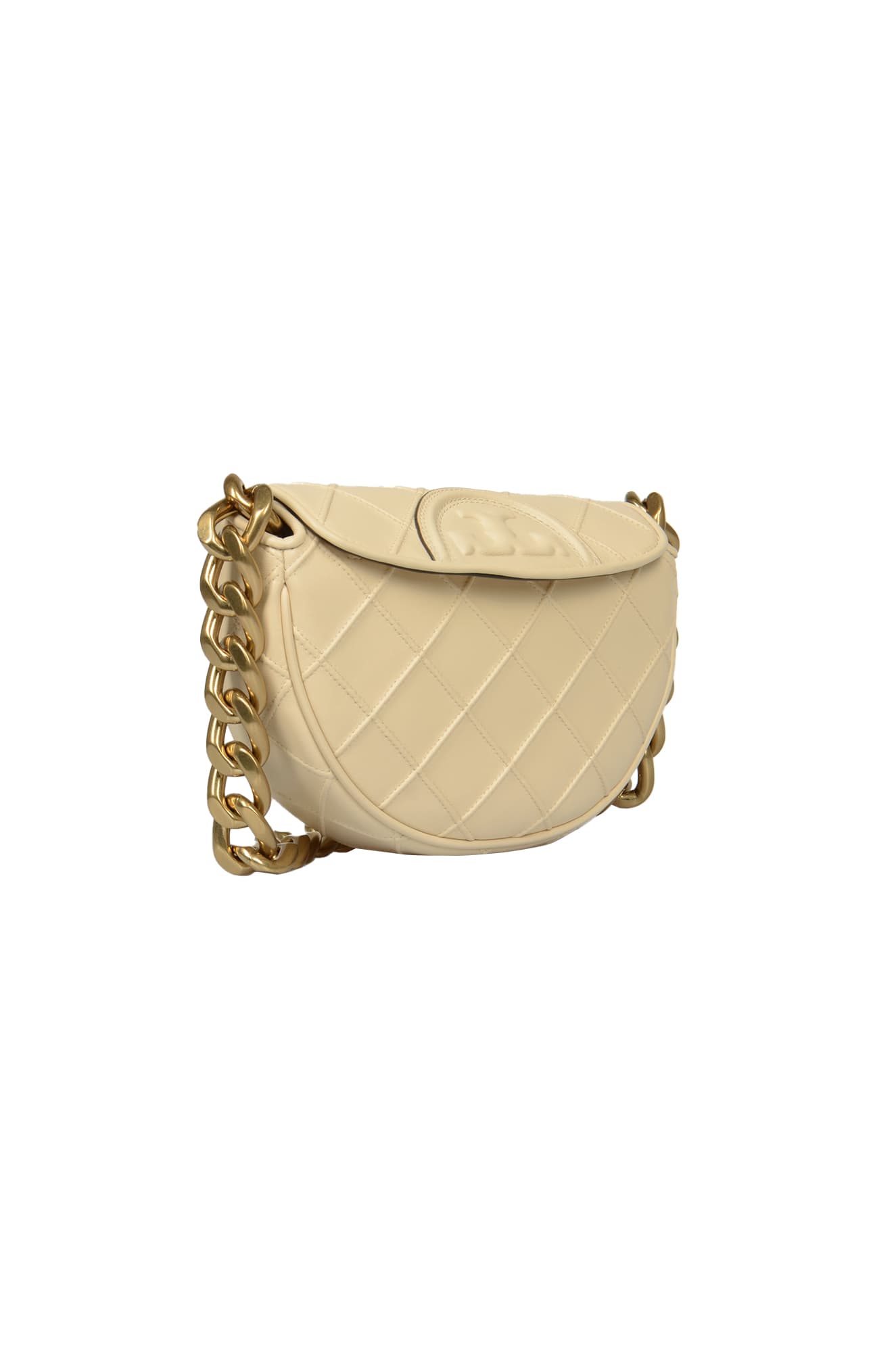 Tory Burch Mini Fleming Soft Crescent Shoulder Bag in New Cream