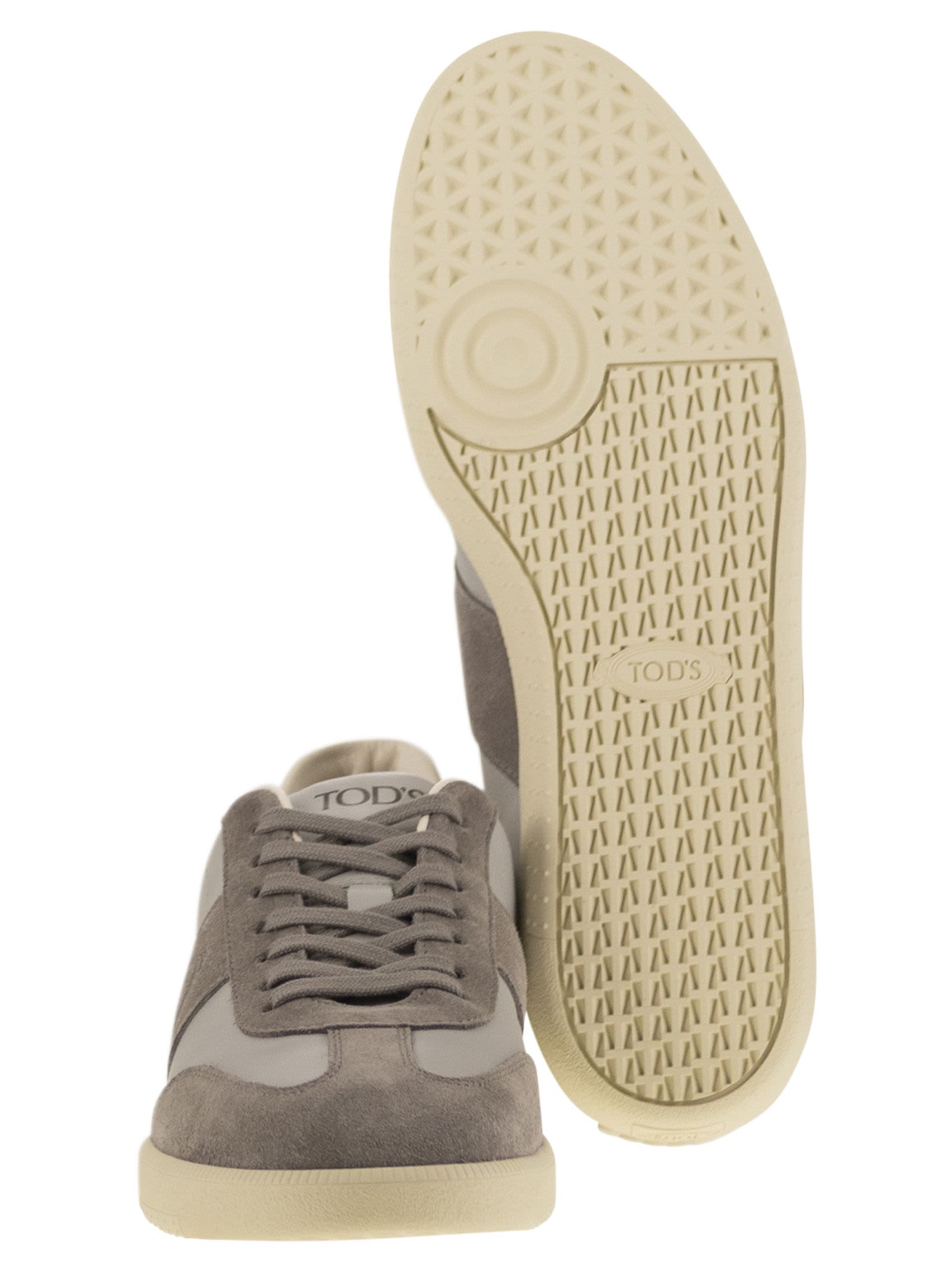 Tod's Men's Smooth Leather And Suede Tabs Sneakers In Grey