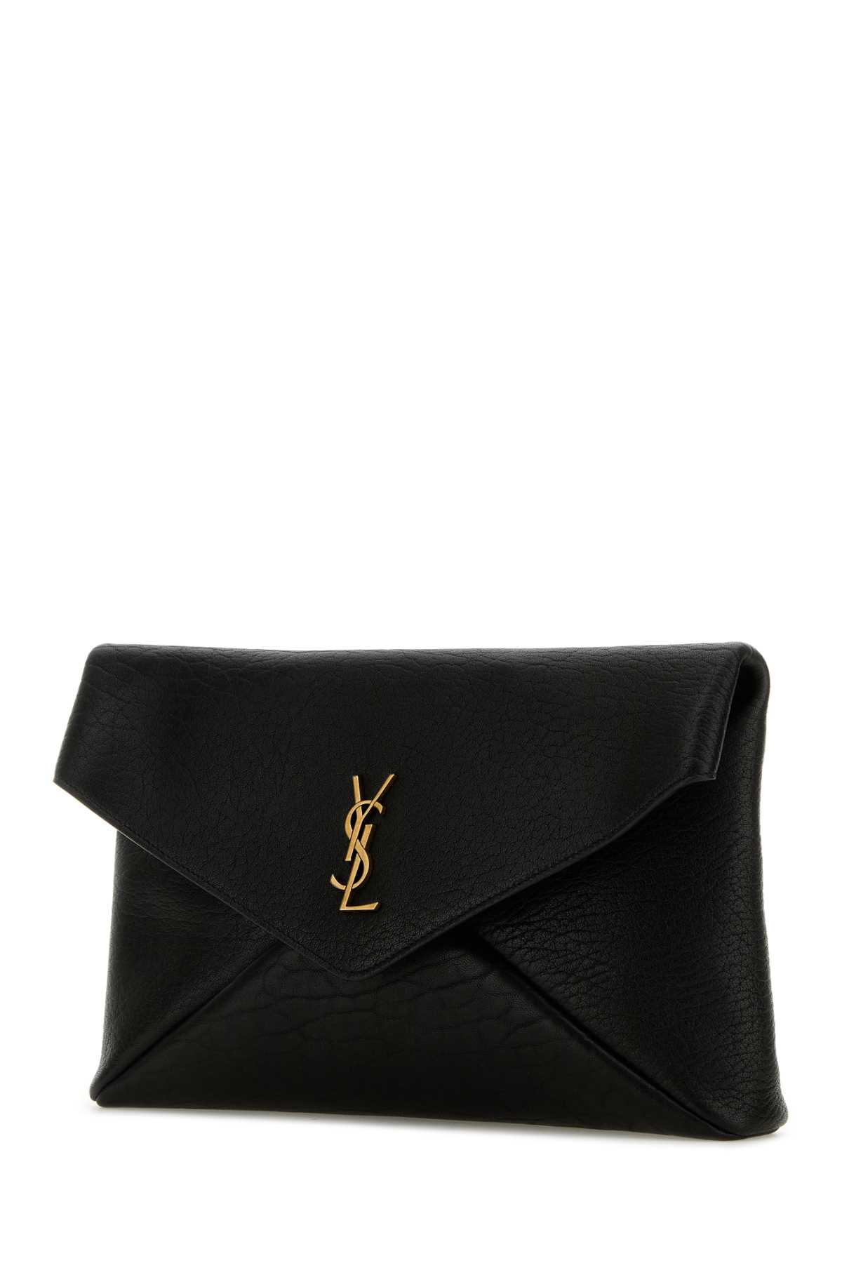 Shop Saint Laurent Black Leather Envelope Cassandre Pouch In Nero