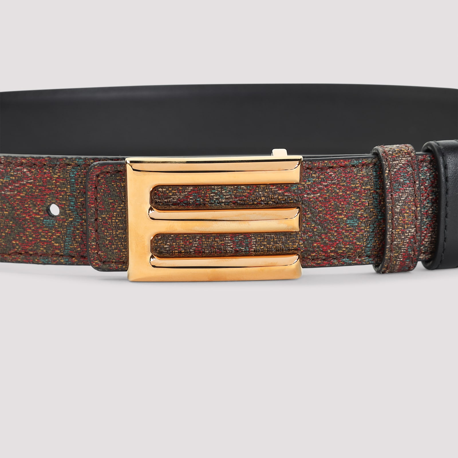 Etro Adjustable Textured Fabric Belt With Gold-tone Buckle In Black