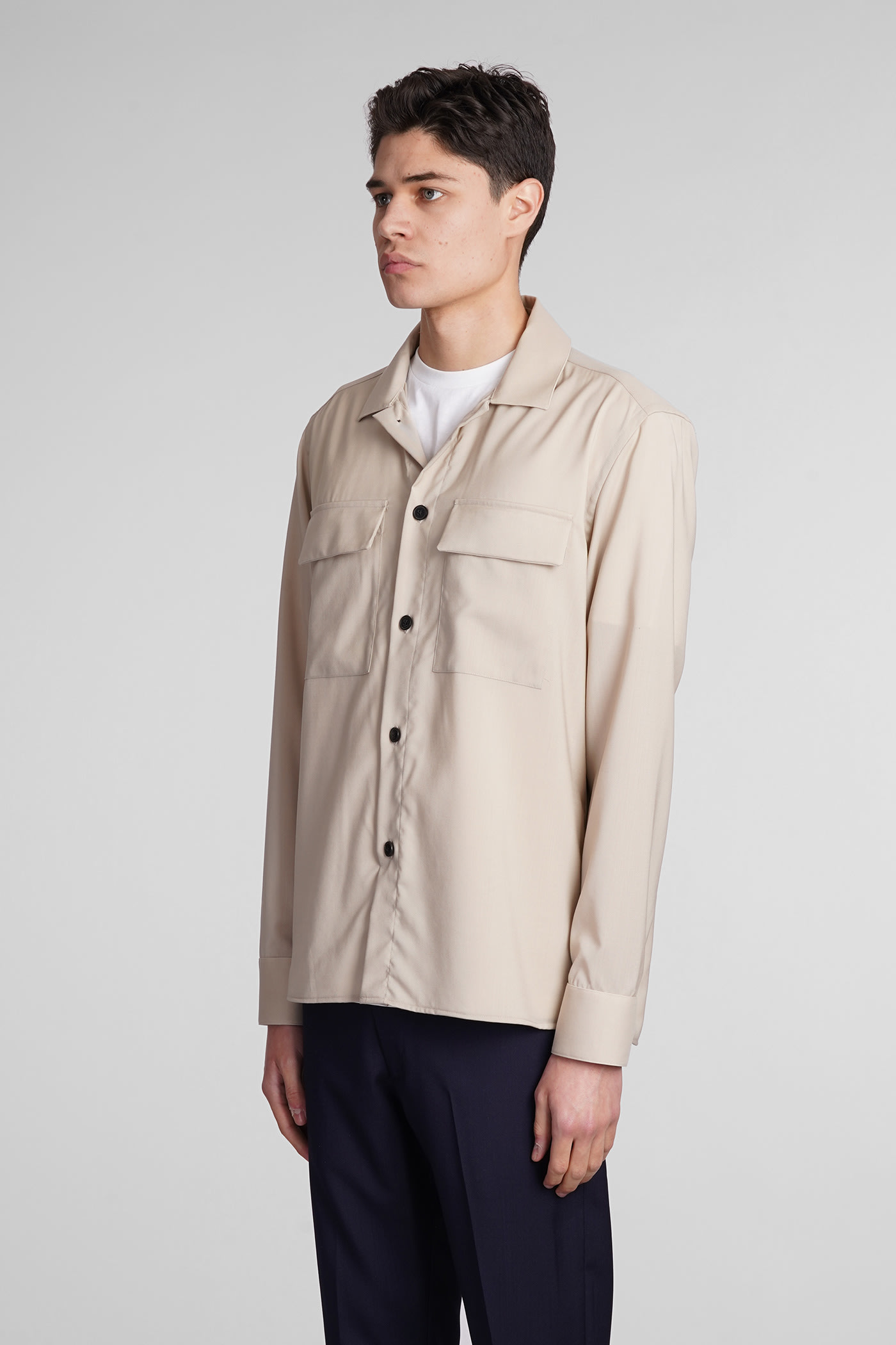 Shop Low Brand Shirt S134 Tropical Shirt In Beige Wool