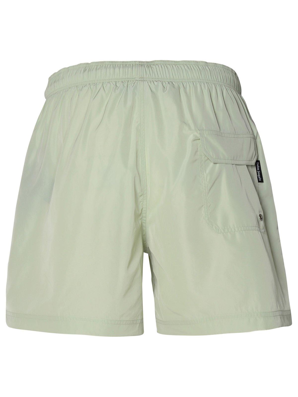Shop Palm Angels Logo Embroidered Drawstring Swim Shorts In Green