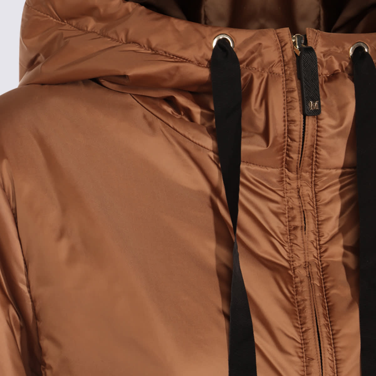 Max Mara The Cube Women Caramel Greenh Padded Hooded Jacket In Brown