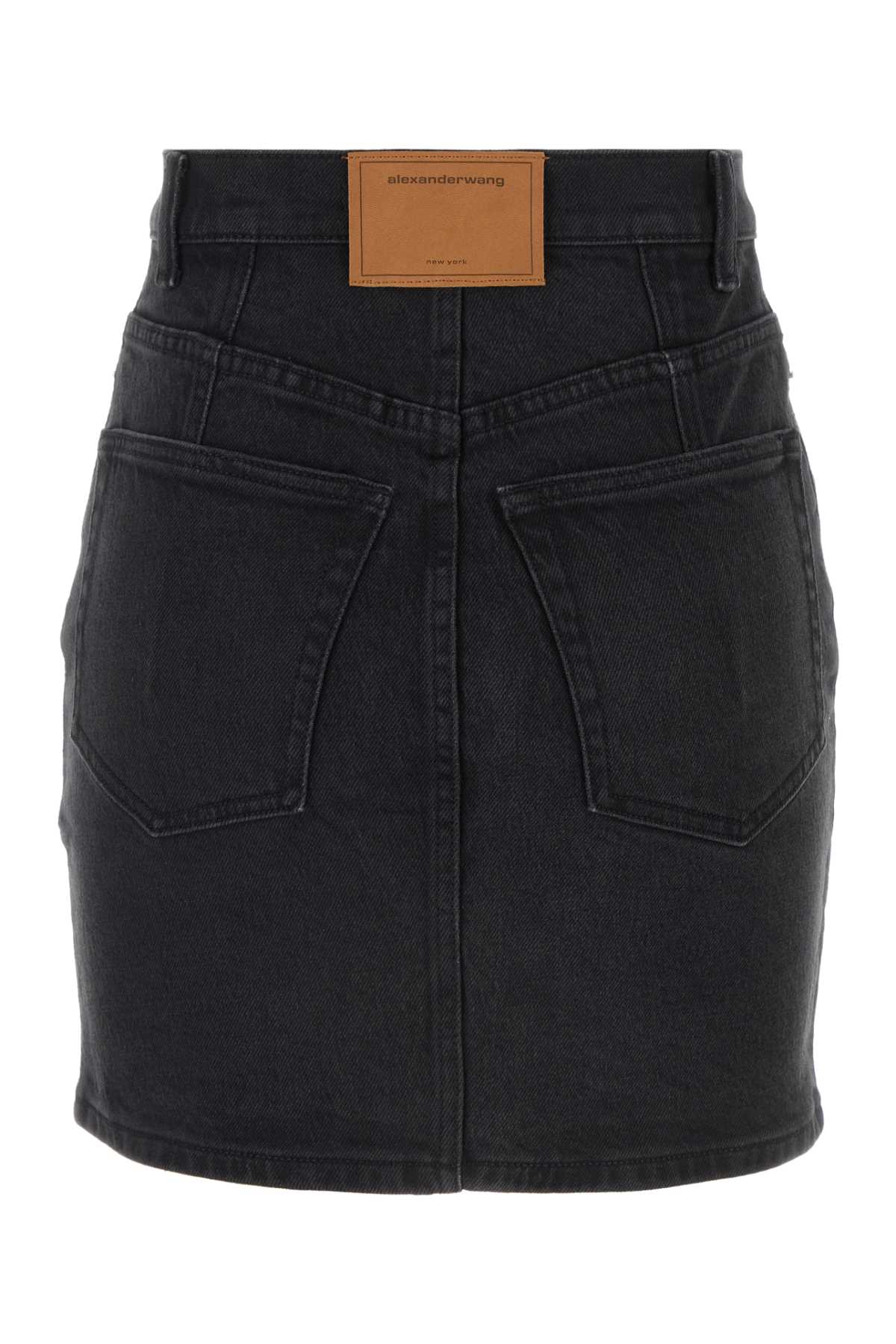 Shop Alexander Wang Black Stretch Denim Mini Skirt In Washedblack