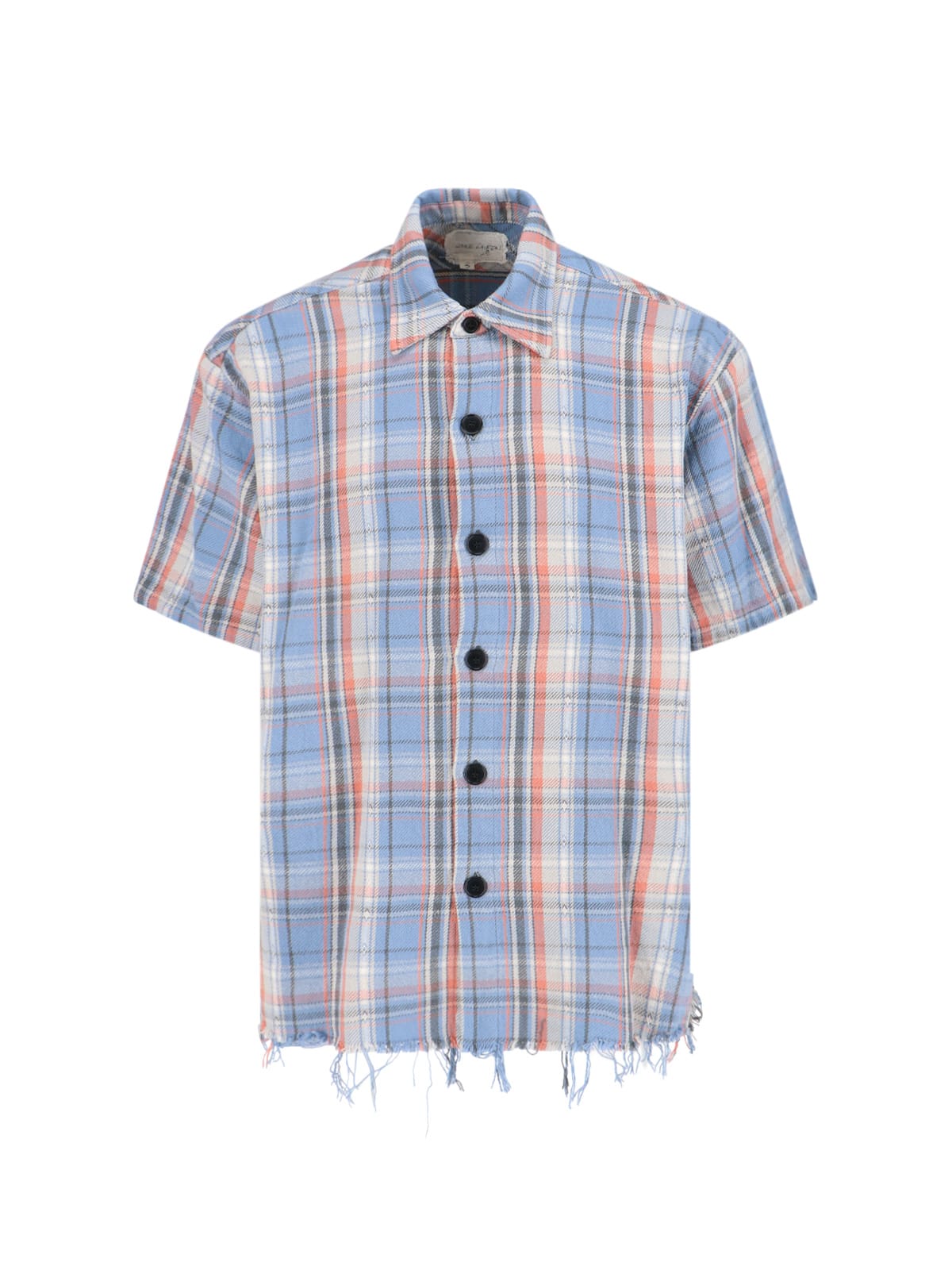 Shop Greg Lauren Check Shirt In Light Blue