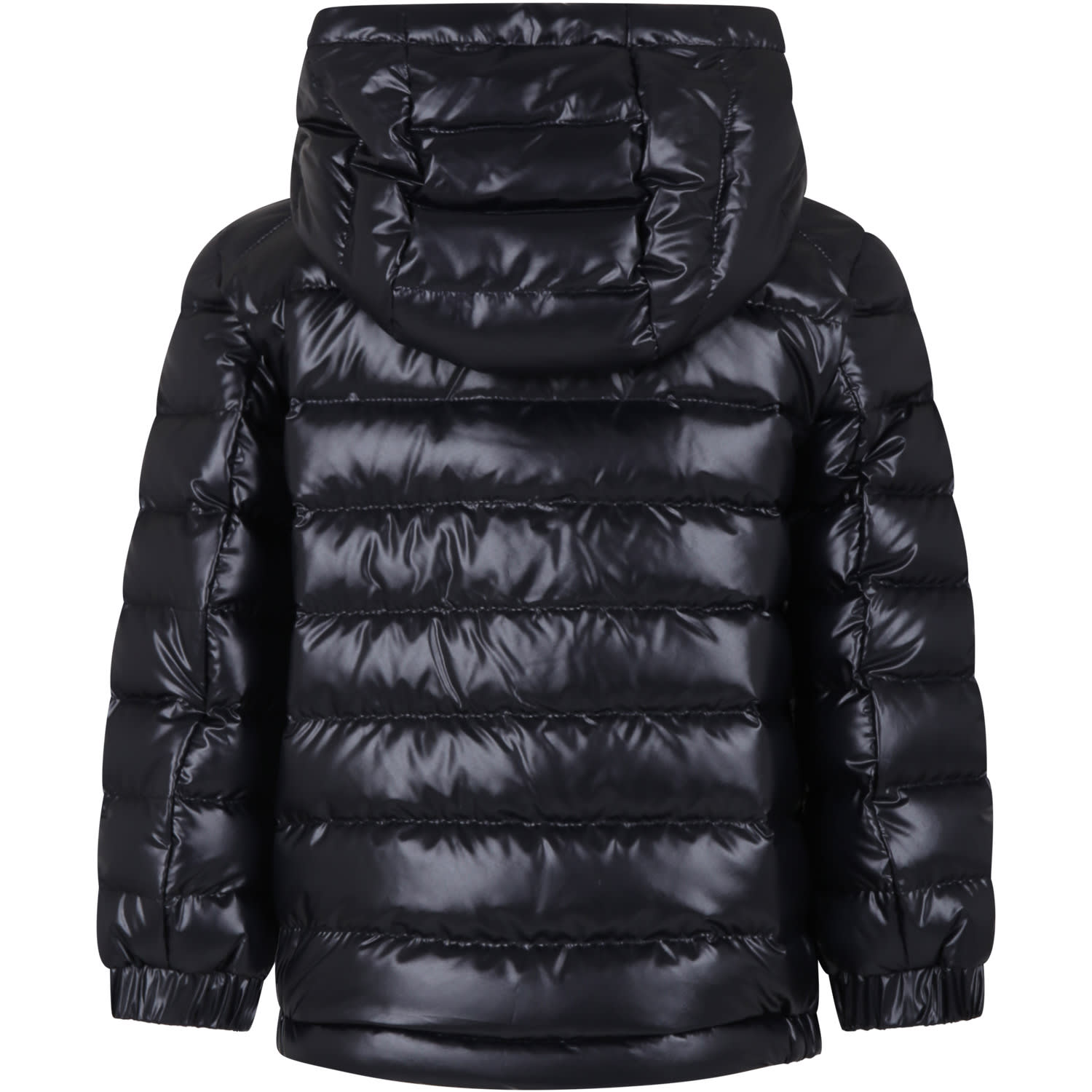 Shop Moncler Blue Masserau Down Jacket With Hood For Boy In Black