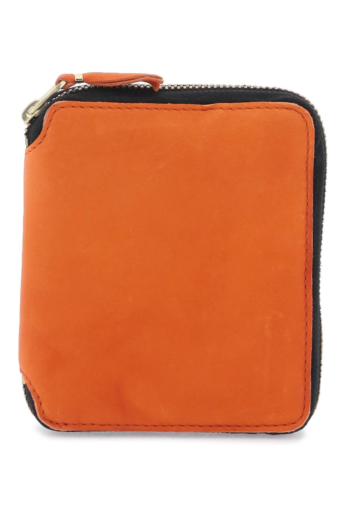 Shop Comme Des Garçons Washed Leather Zip-around Wallet In Burnt Orange (orange)