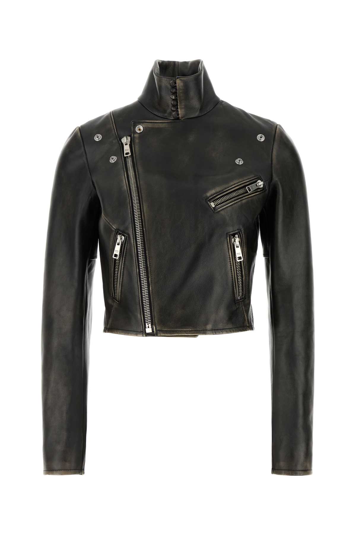 Shop Prada Black Leather Jacket In Nero